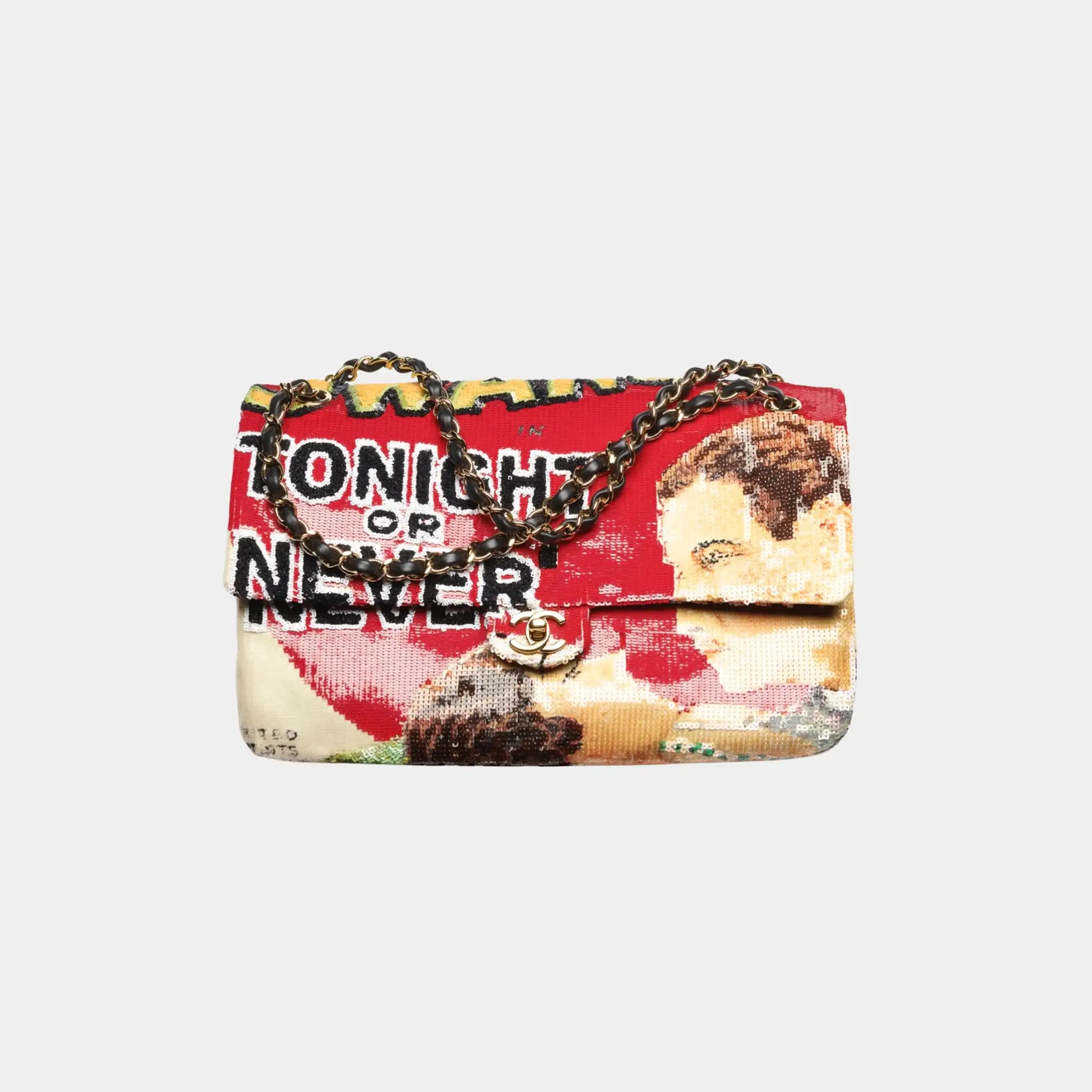 Chanel Maxi Flapbag Sequins & Gold-Tone Metal Red & Multicolor, Front