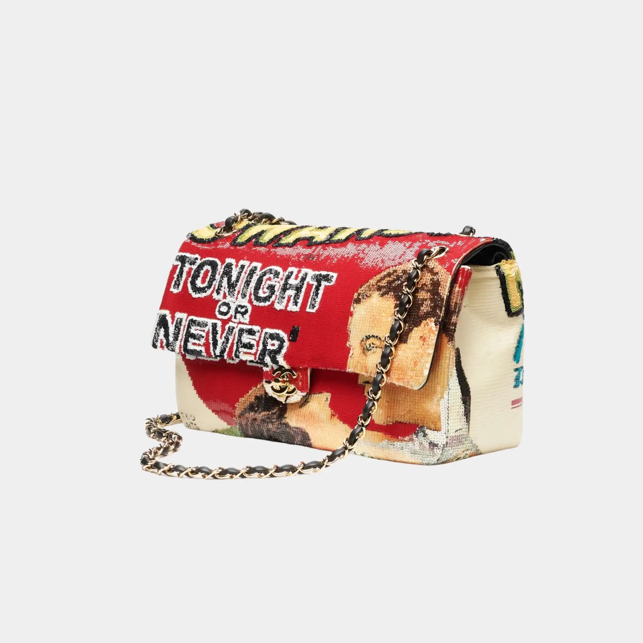 Chanel Maxi Flapbag Sequins & Gold-Tone Metal Red & Multicolor, Side