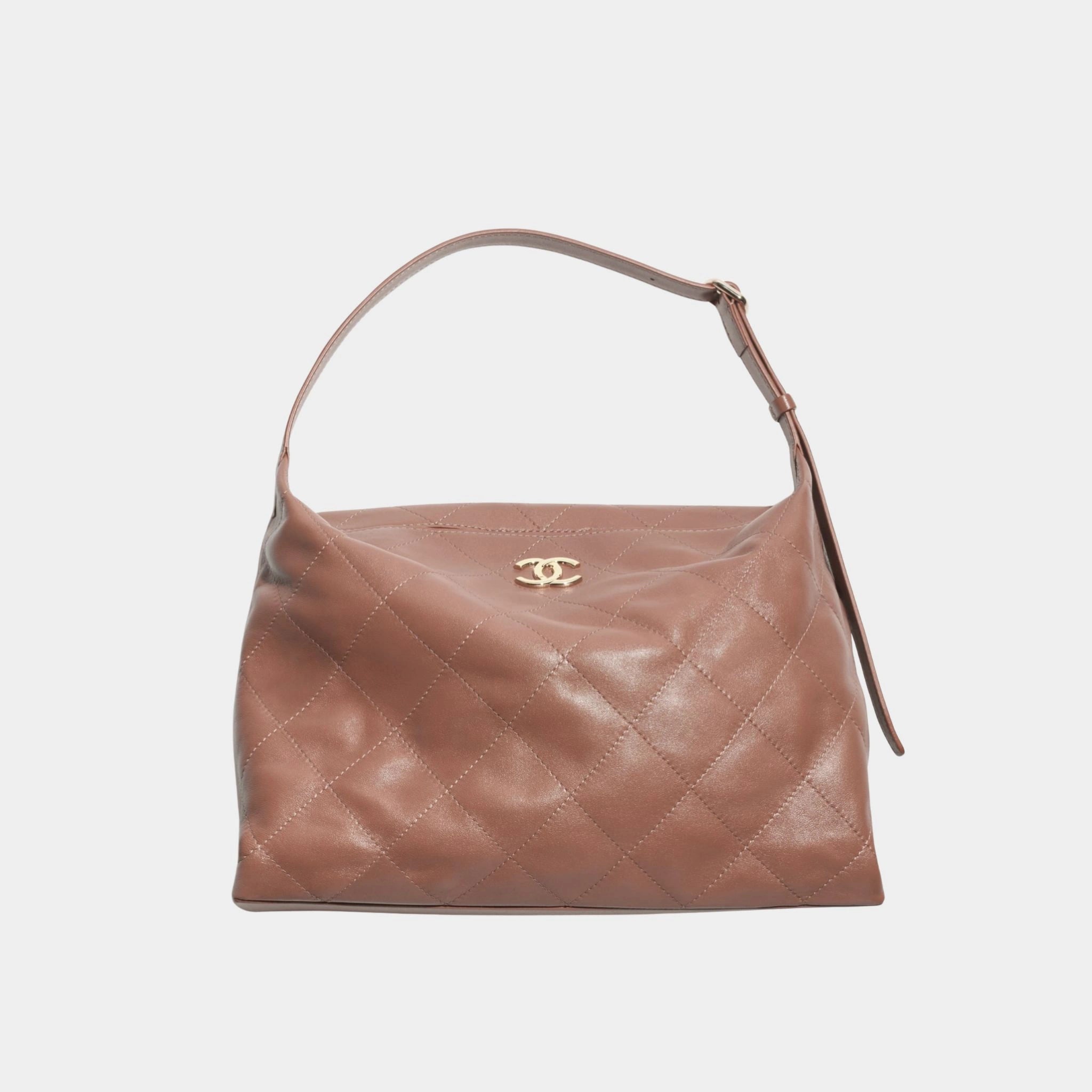 Maxi Hobo Bag Shiny Lambskin & Gold Tone Metal, Front