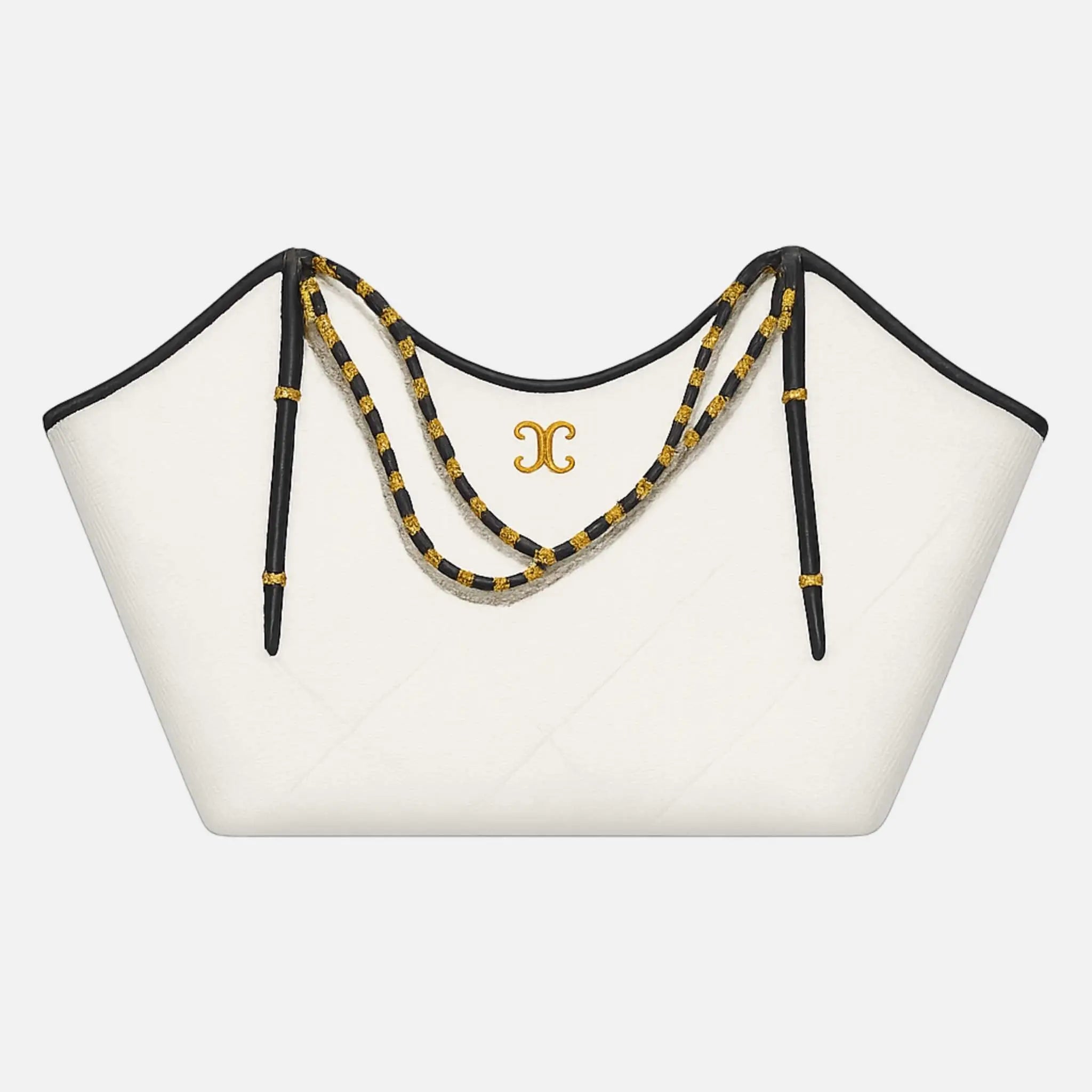 Chanel Maxi Shopping Bag Braided Raffia Calfskin Gold Tone Metal, White, Front