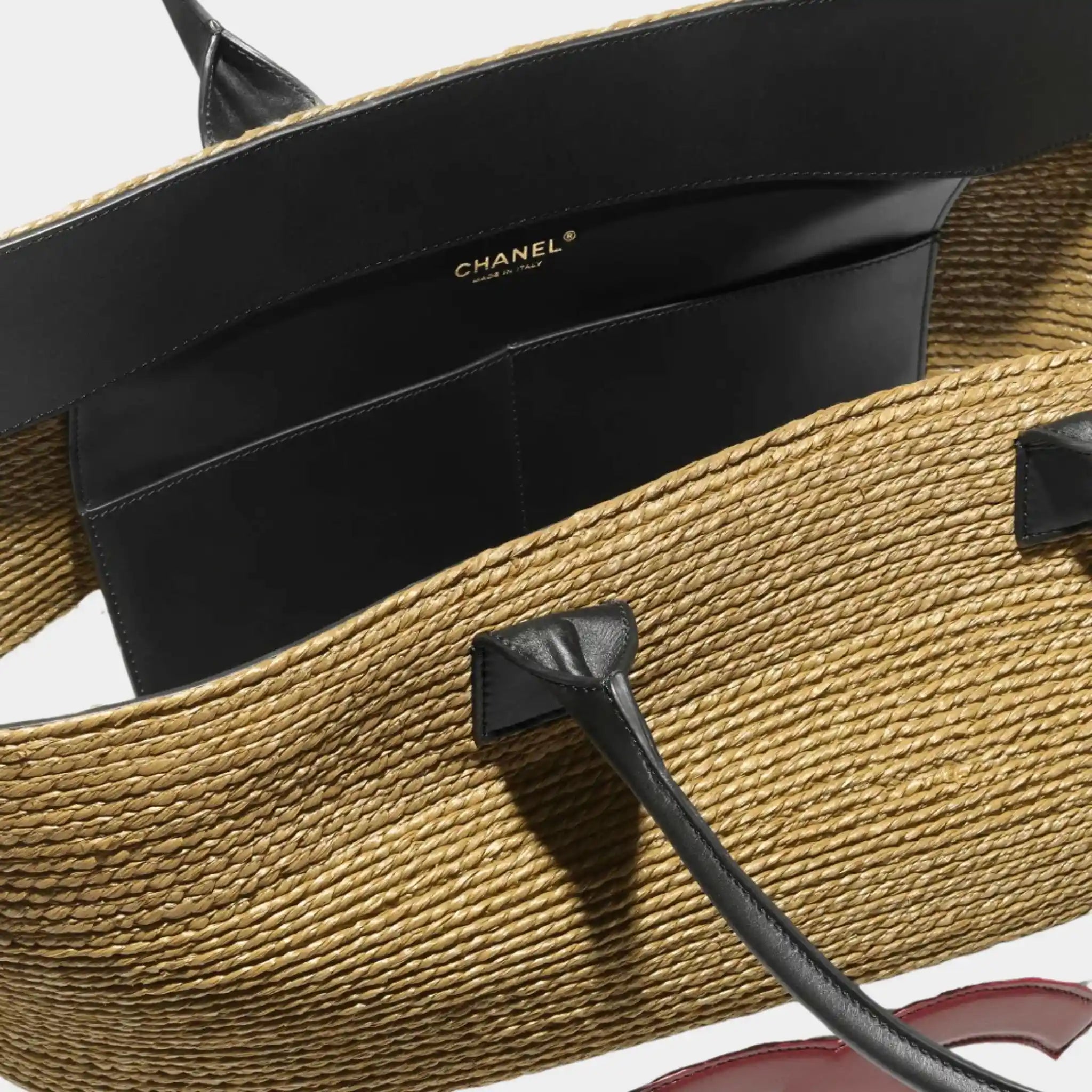 Maxi Tote Bag Braided Raffia & Calfskin