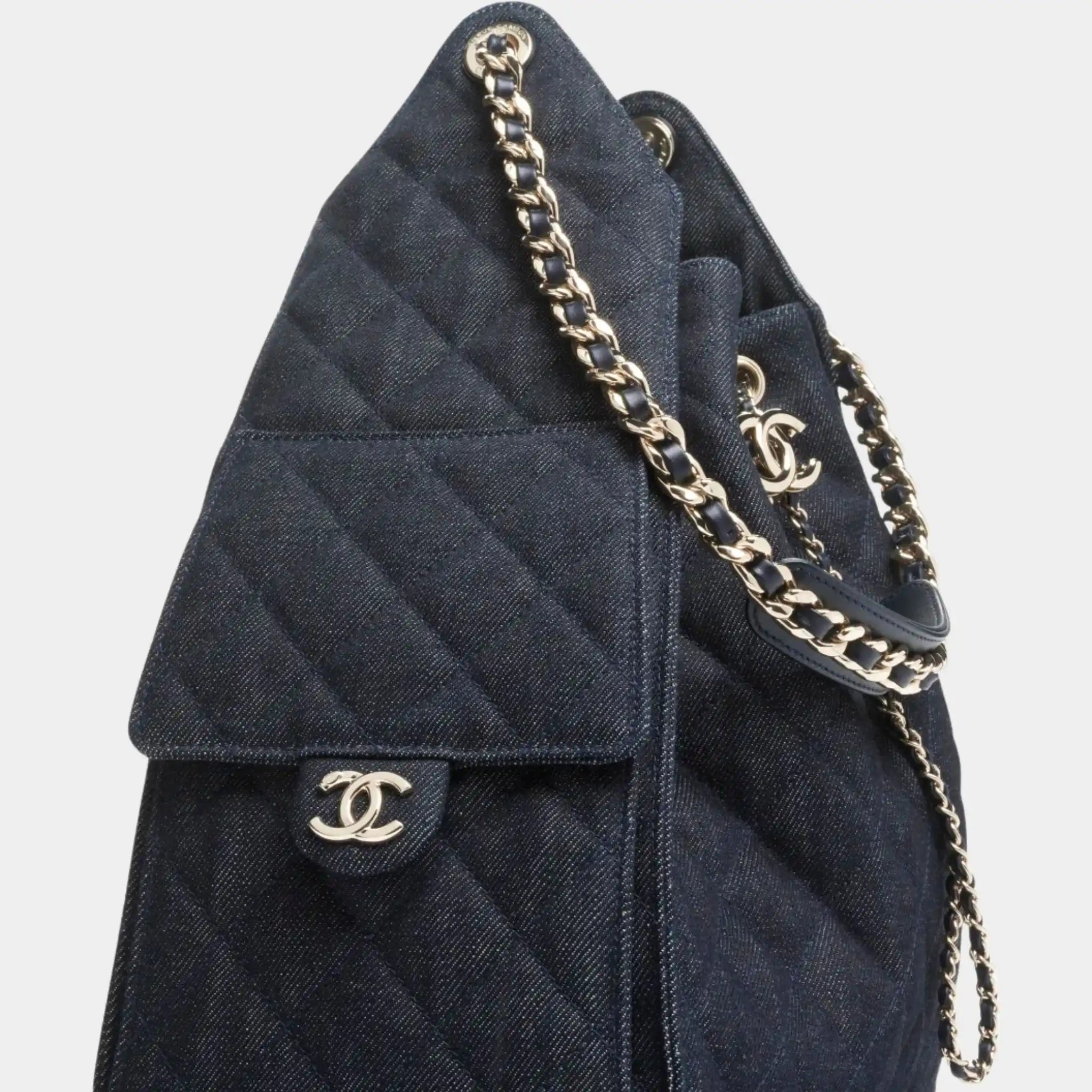 Chanel Medium 25 Bag Denim & Gold Metal Dark Blue, side