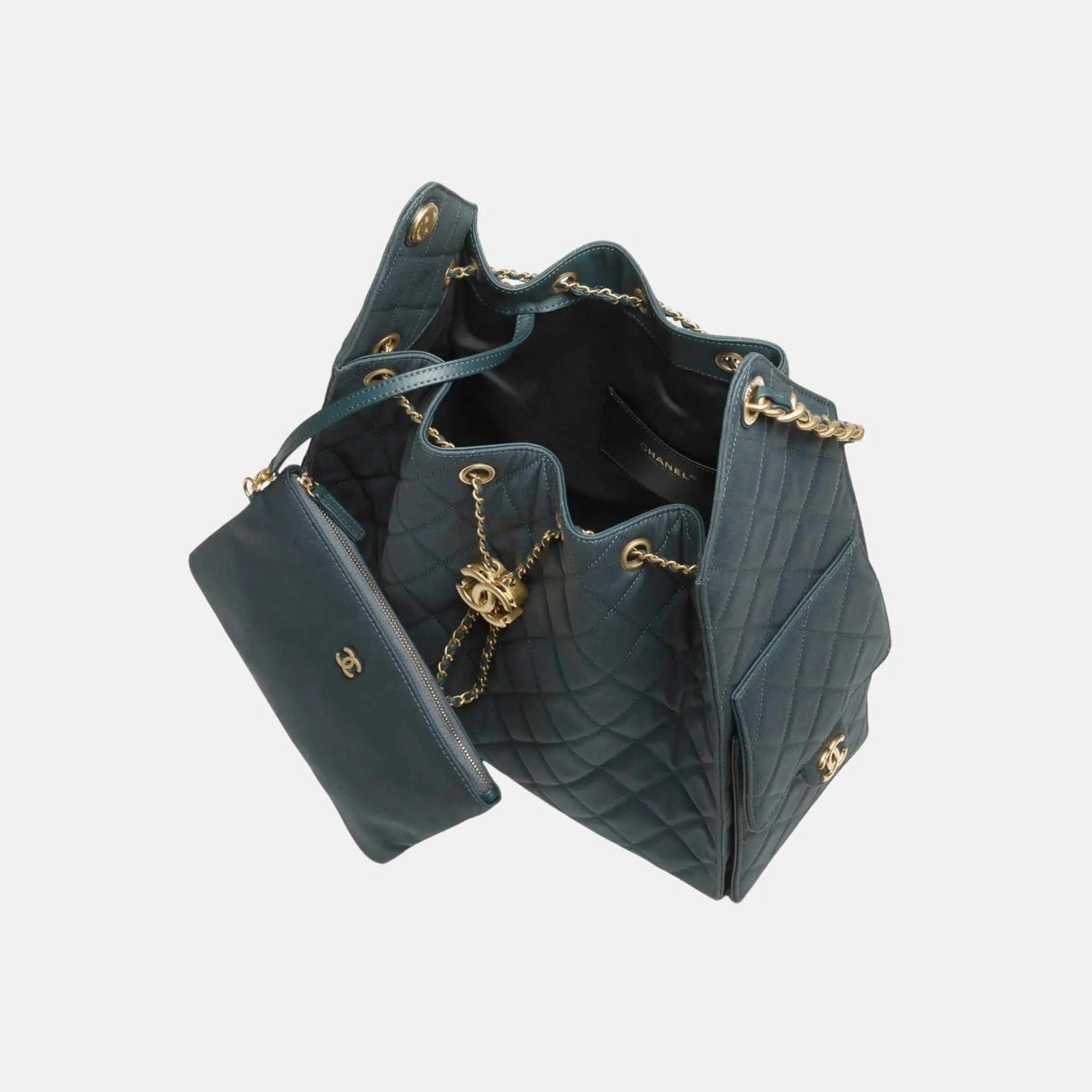 Chanel Medium Chanel 25 Bag in Dark Blue Canvas and Gold Metal, Inside