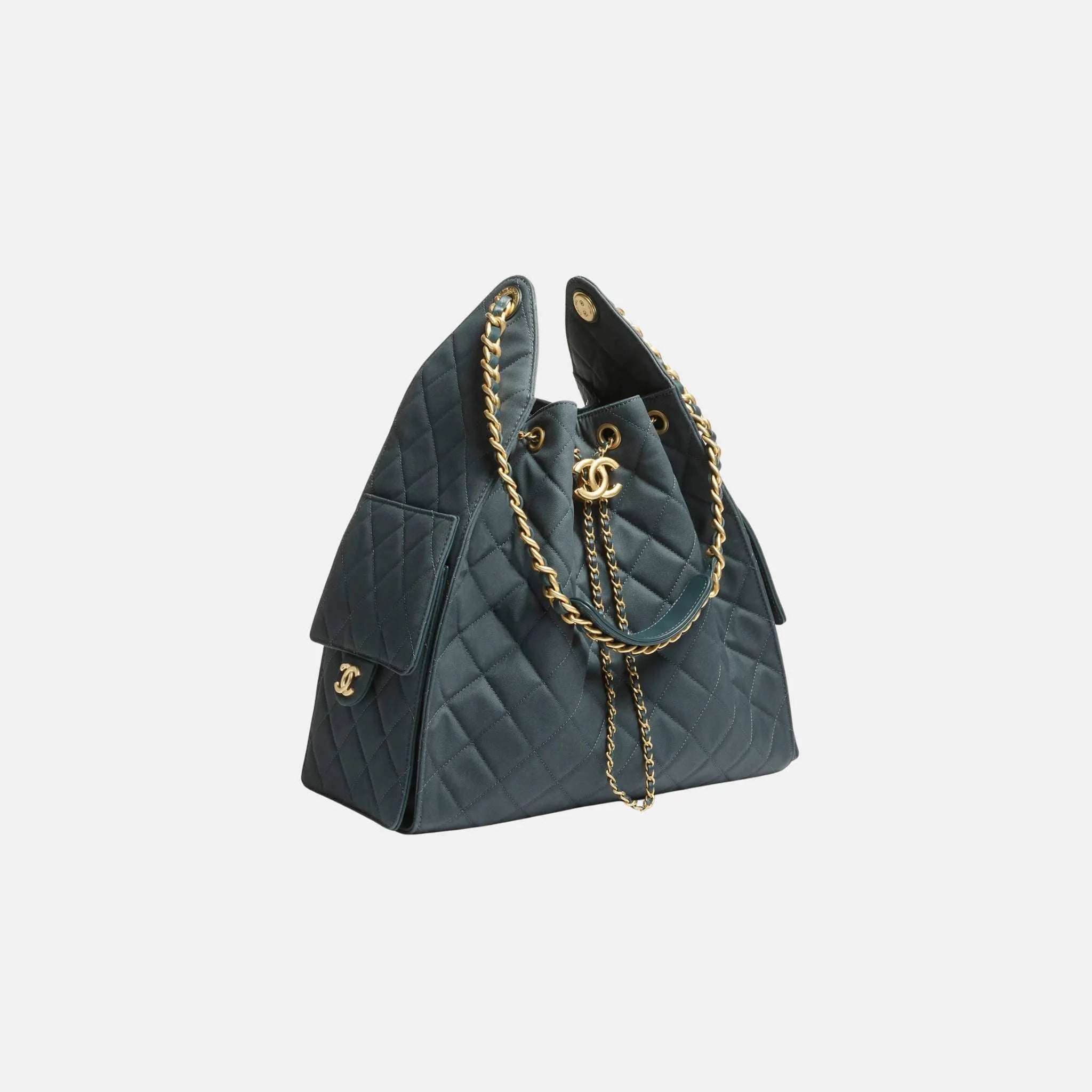 Chanel Medium Chanel 25 Bag in Dark Blue Canvas and Gold Metal, Side