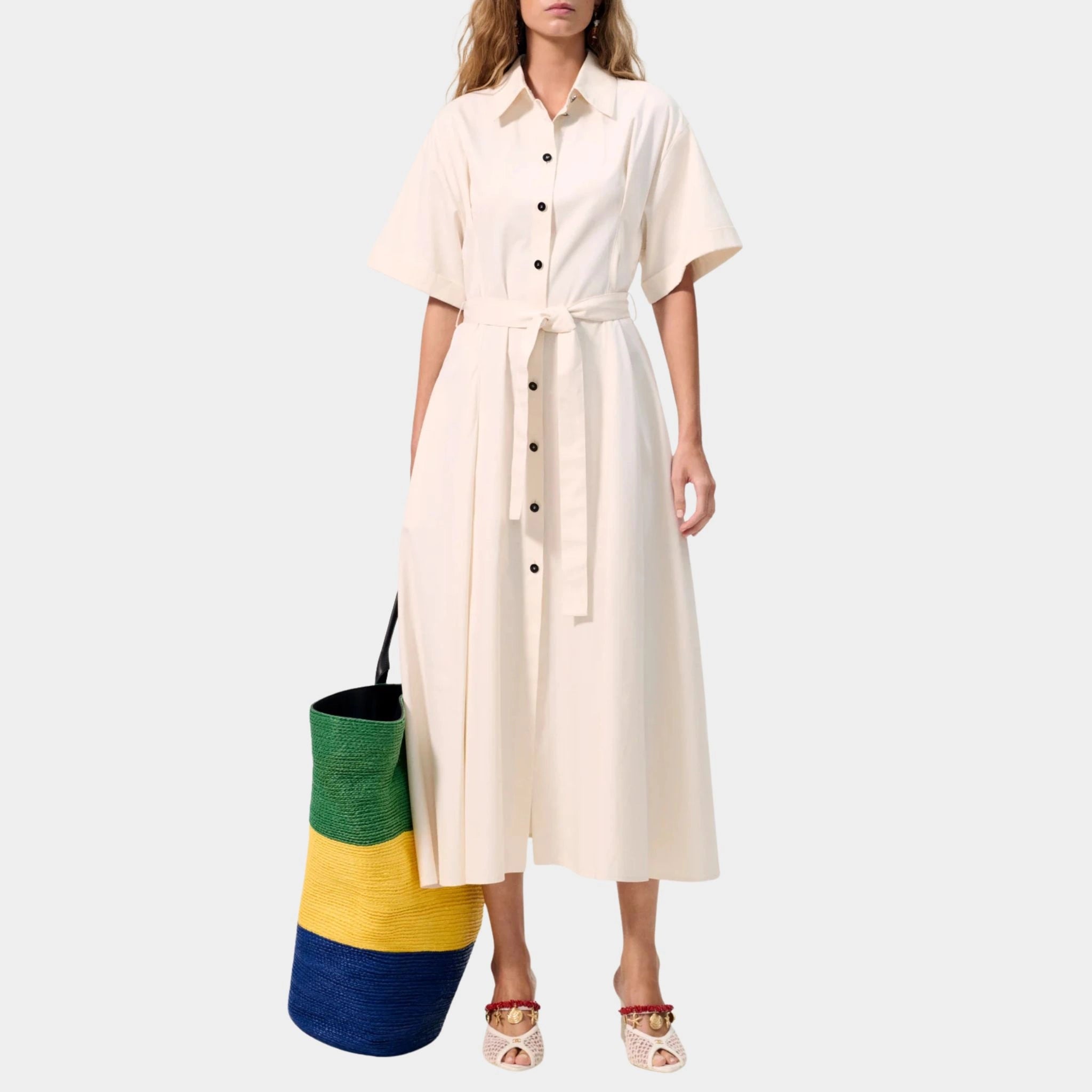 chanel midi dress Cotton & Silk Ecru – SANDS effortless and ready for SID-MD6075 Size:L (Chest 16.1