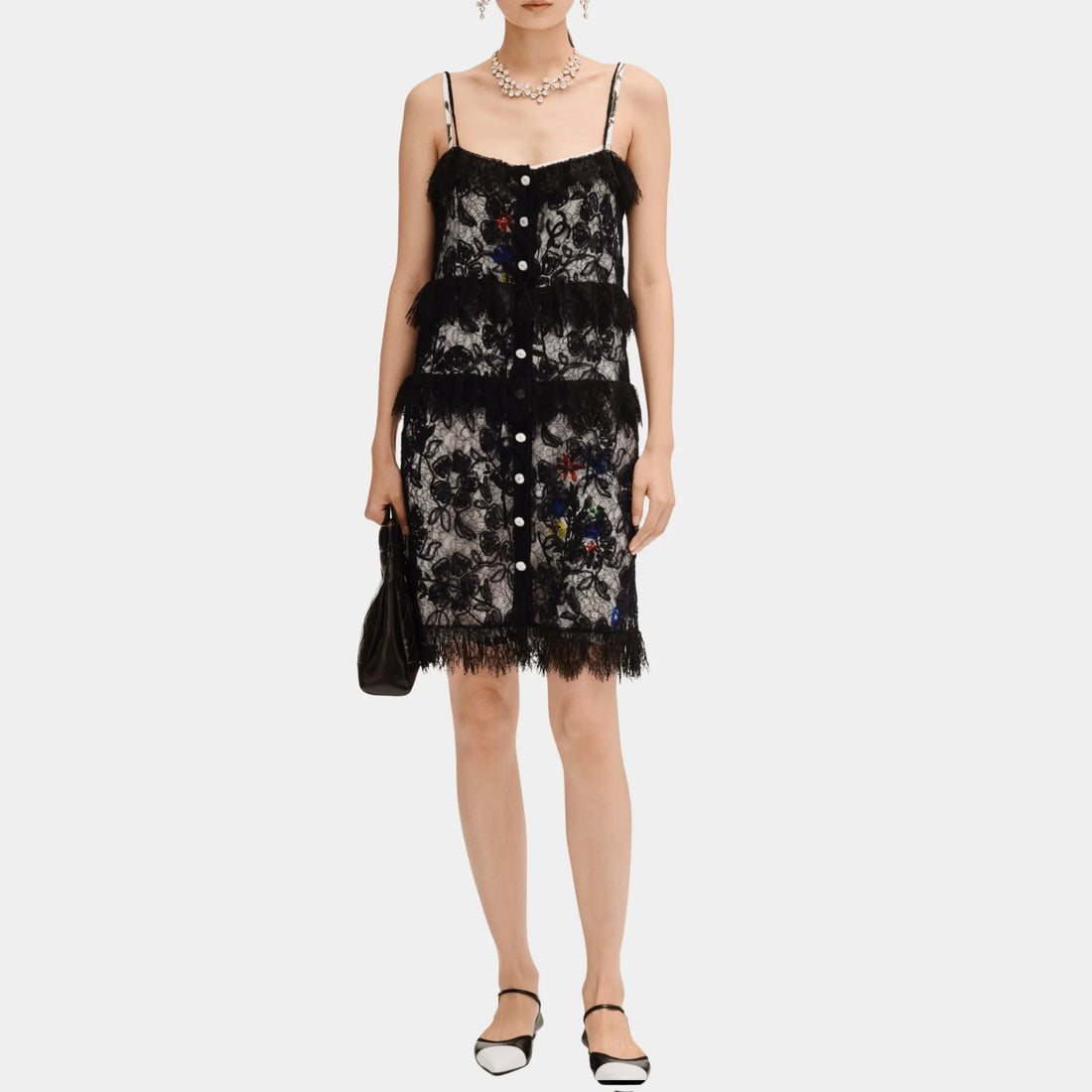 Chanel Midi Dress in Black Lace, Front