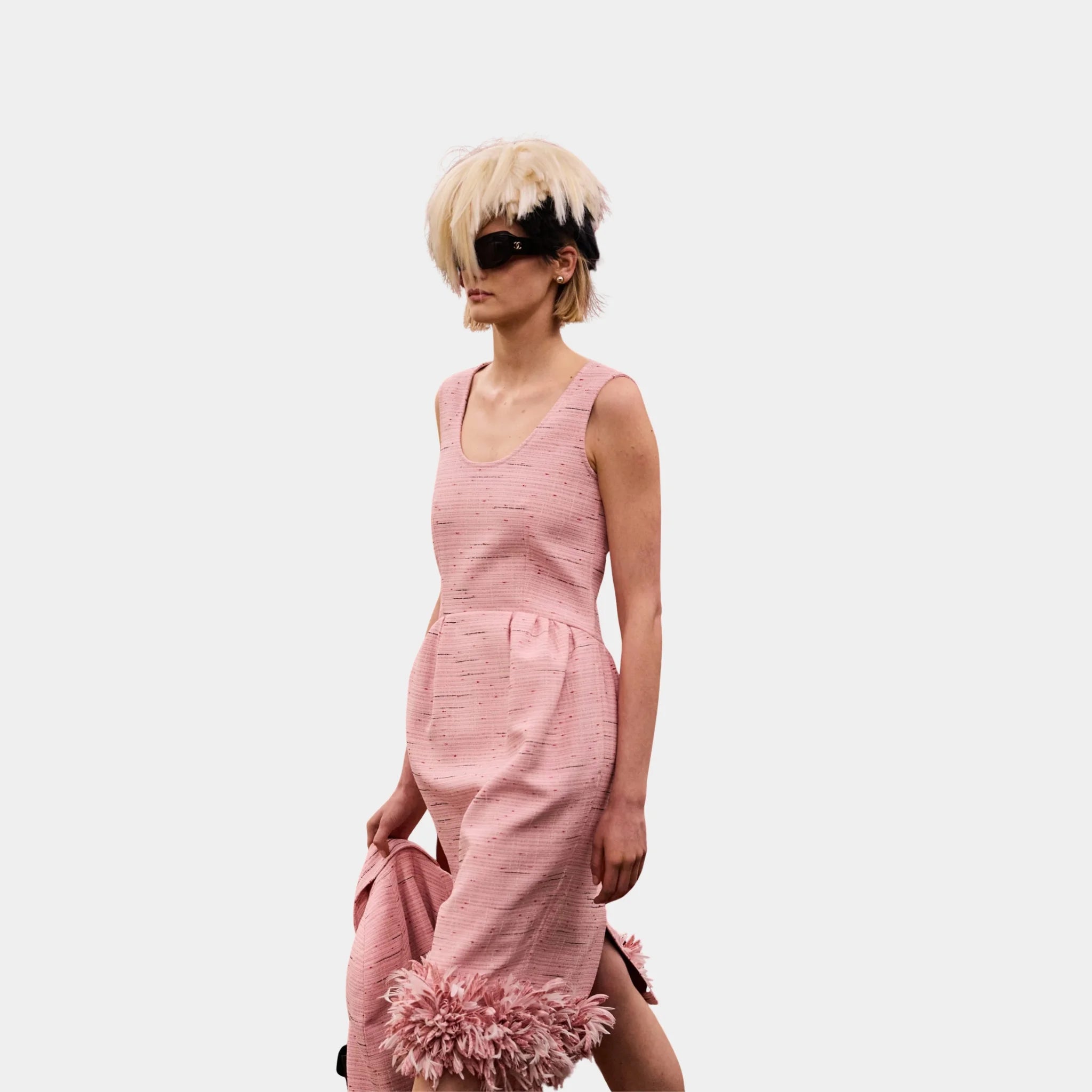 Chanel Midi Dress in Cotton Silk & Mixed Fibres in Pink, Side