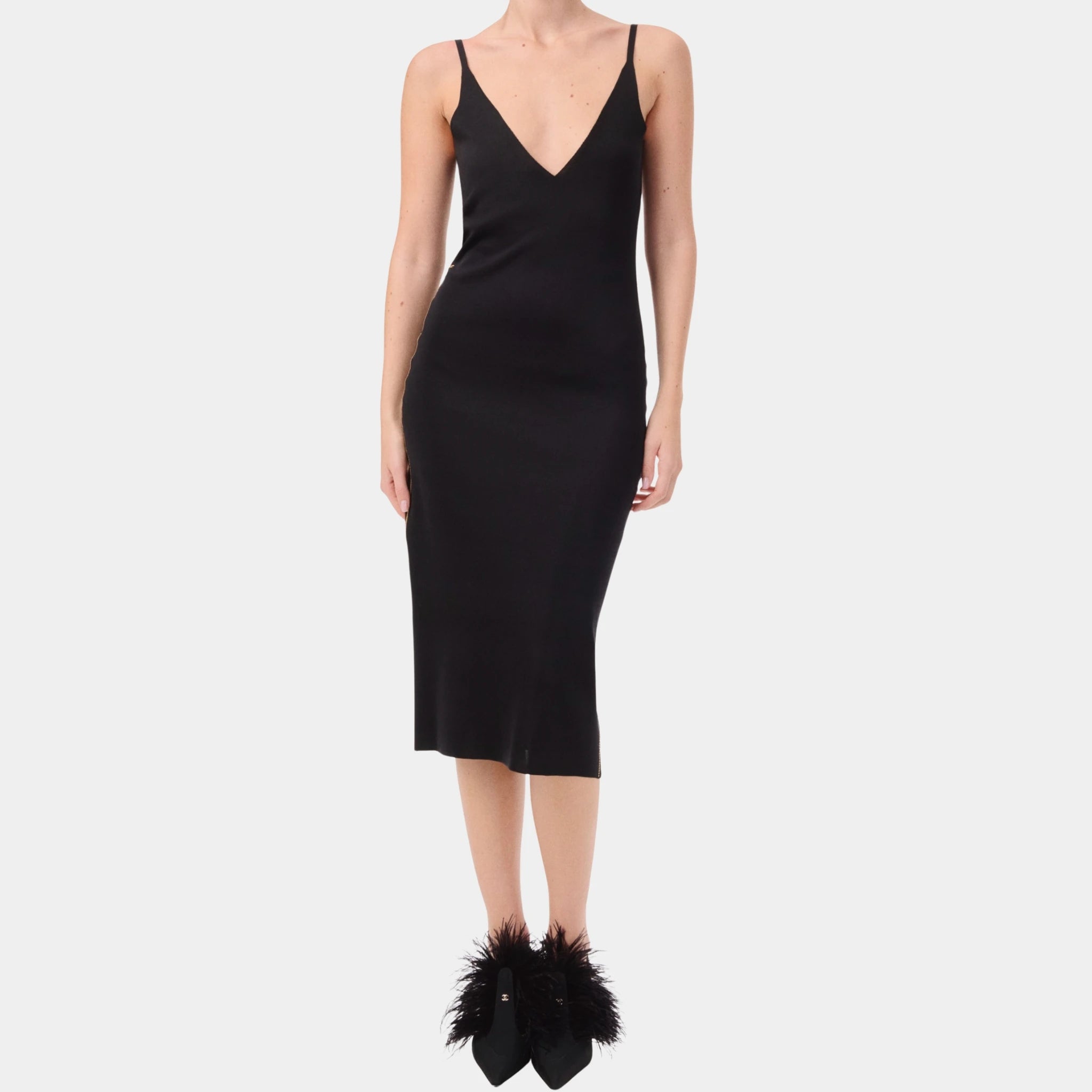 Chanel Midi Dress Silk in Black, Front