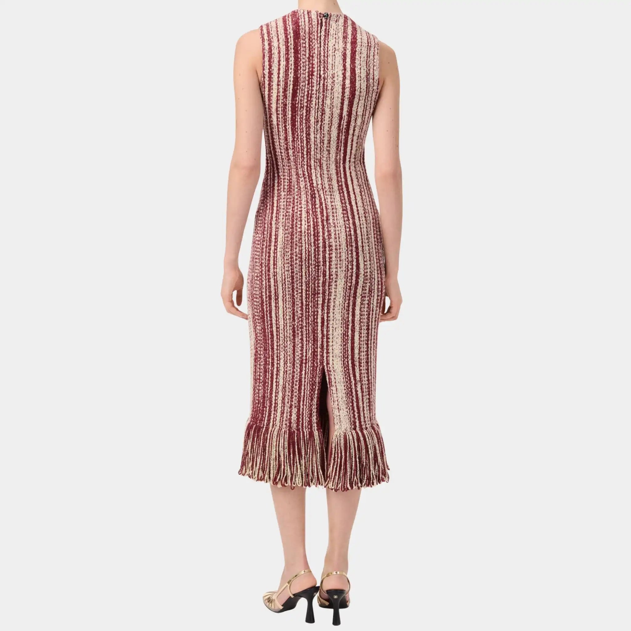 Chanel Midi Dress Silk in Burgundy & Light Yellow, Back
