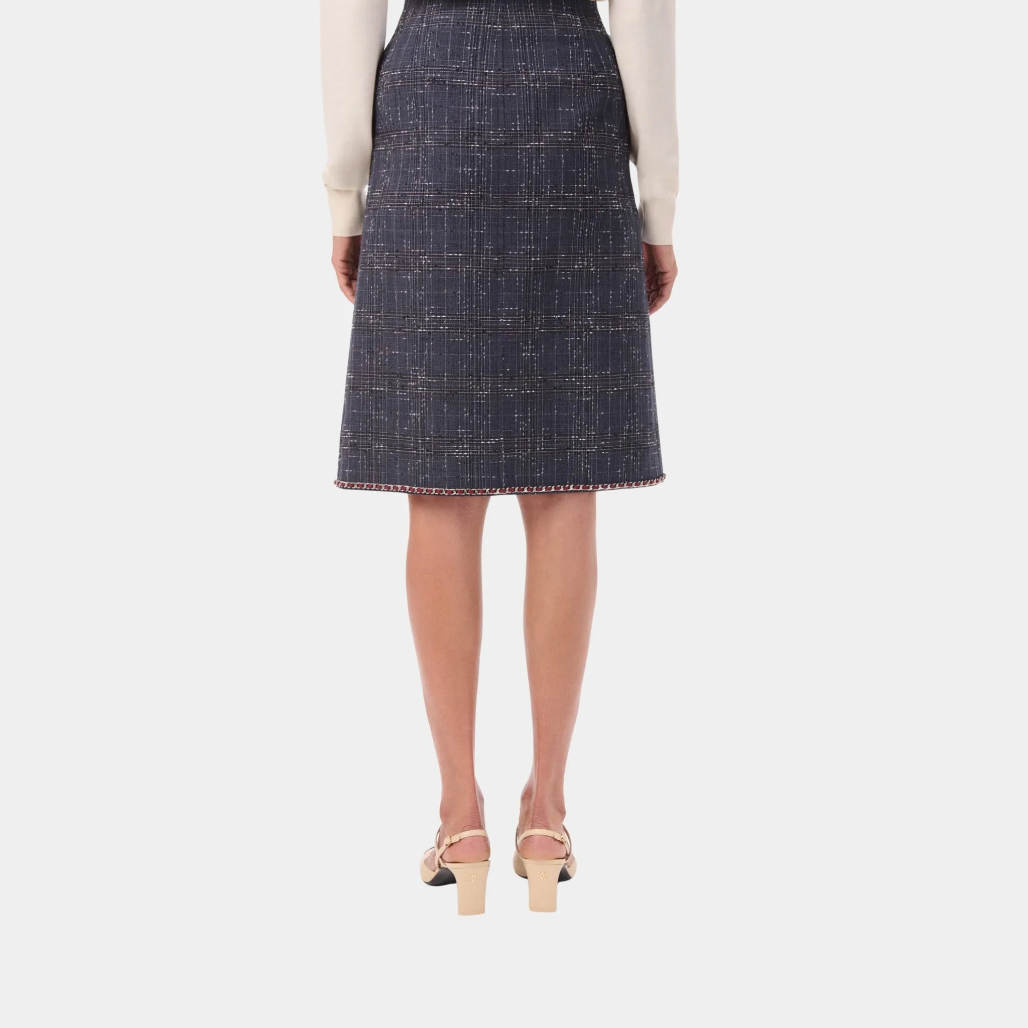 Chanel Midi Skirt Cotton in Dark Blue & Gray, Back