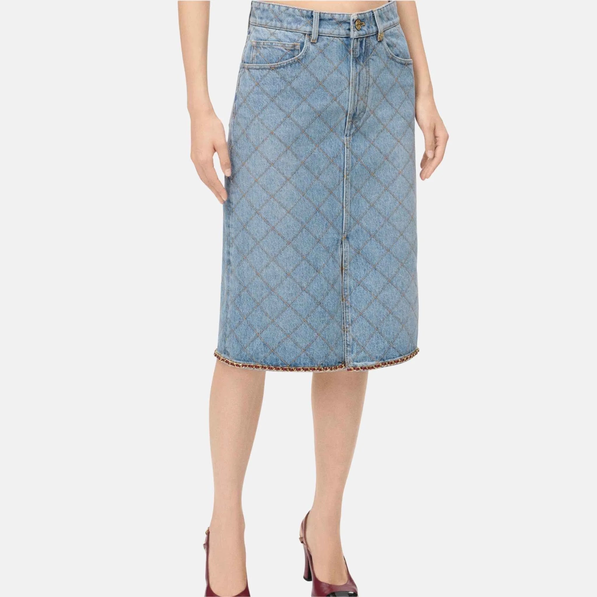 Chanel Midi Skirt in Denim Blue, Front