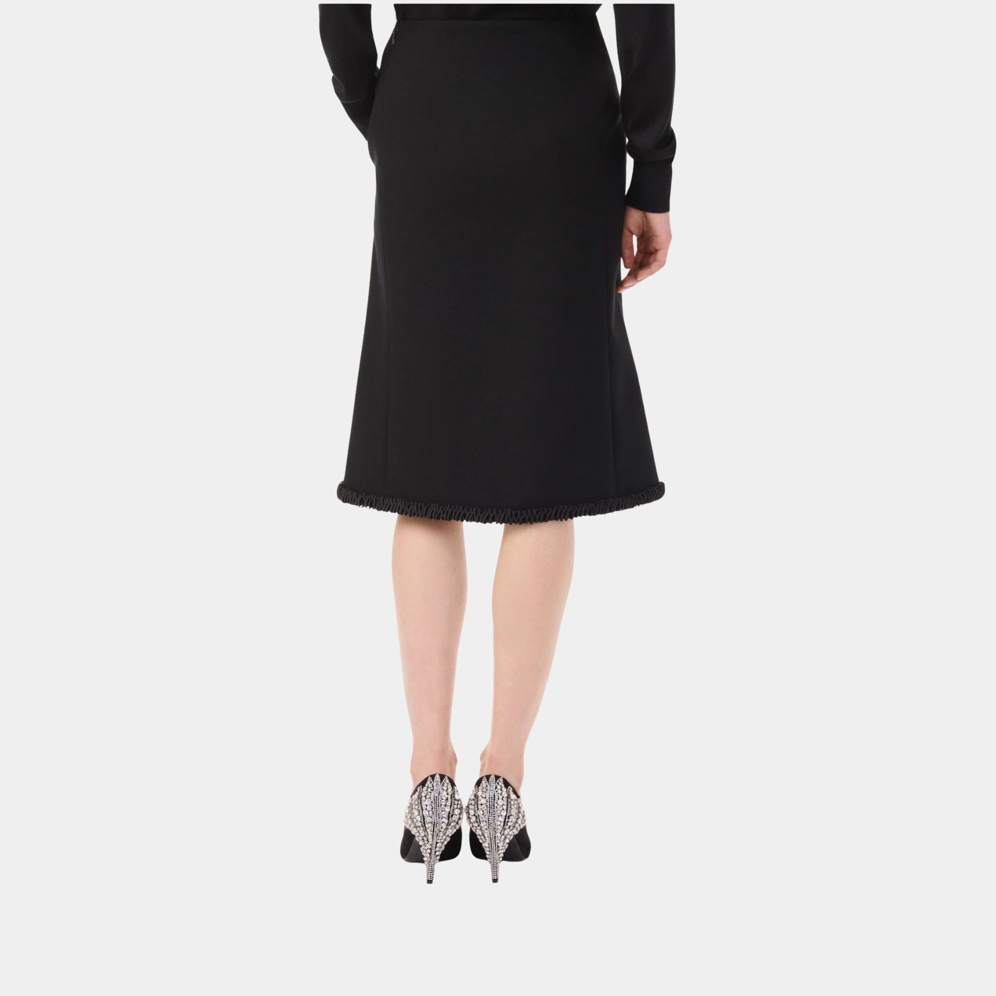 Chanel Midi Skirt Embroidered Cotton & Silk Mixed Fabrics in Black, Back