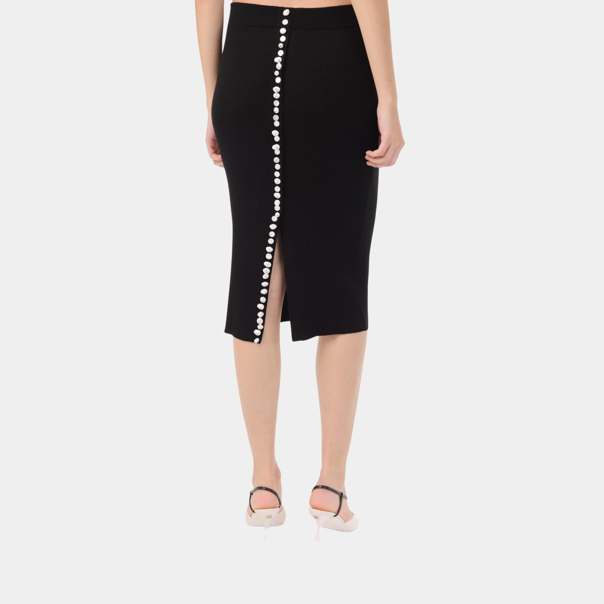 Chanel Midi Skirt in Black Wool & Silk, Black, Back
