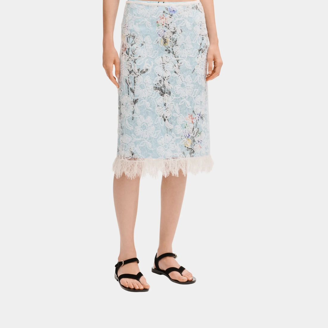 Chanel Midi Skirt in White Lace, Front