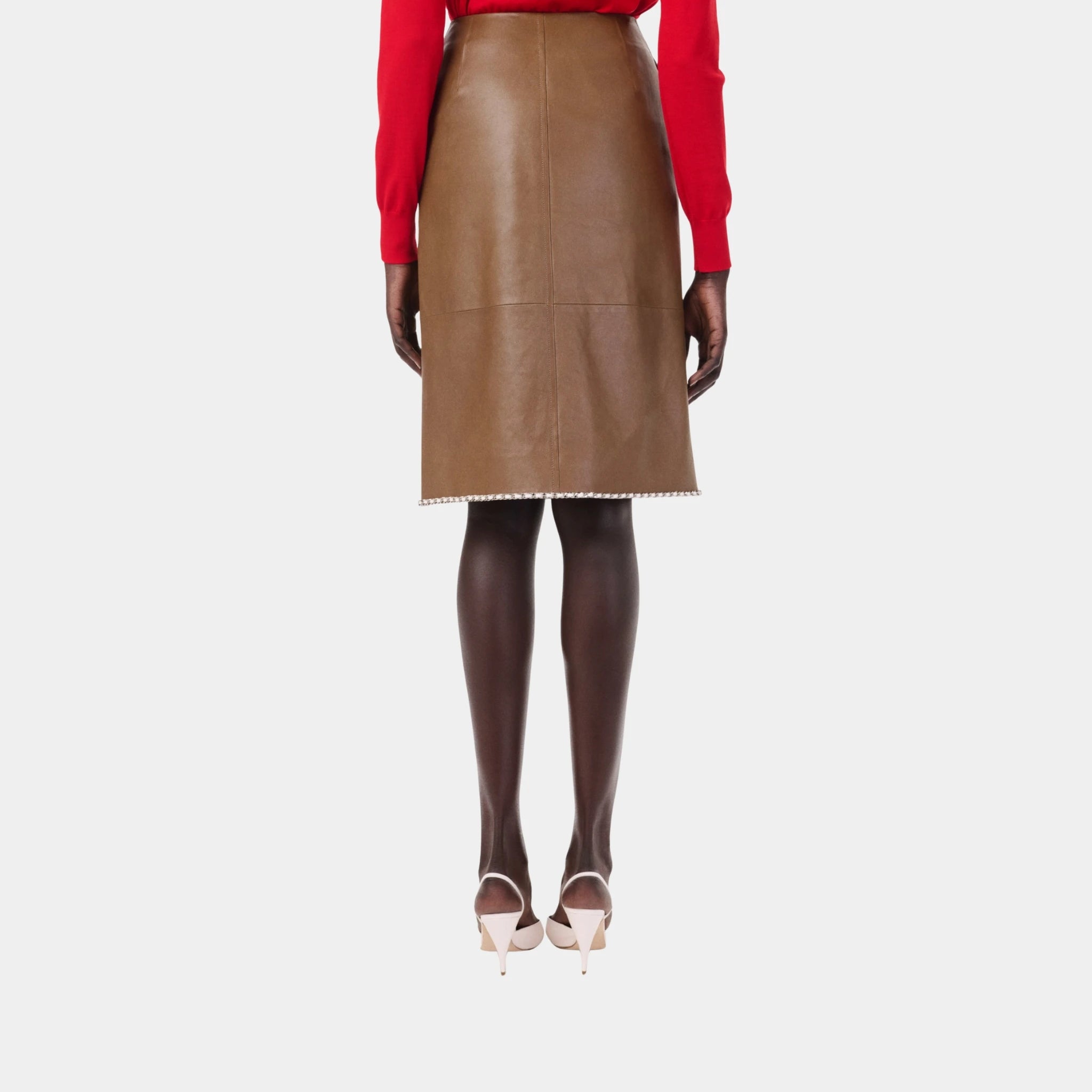 Chanel Midi Skirt Lambskin in Tobacco & White, Back