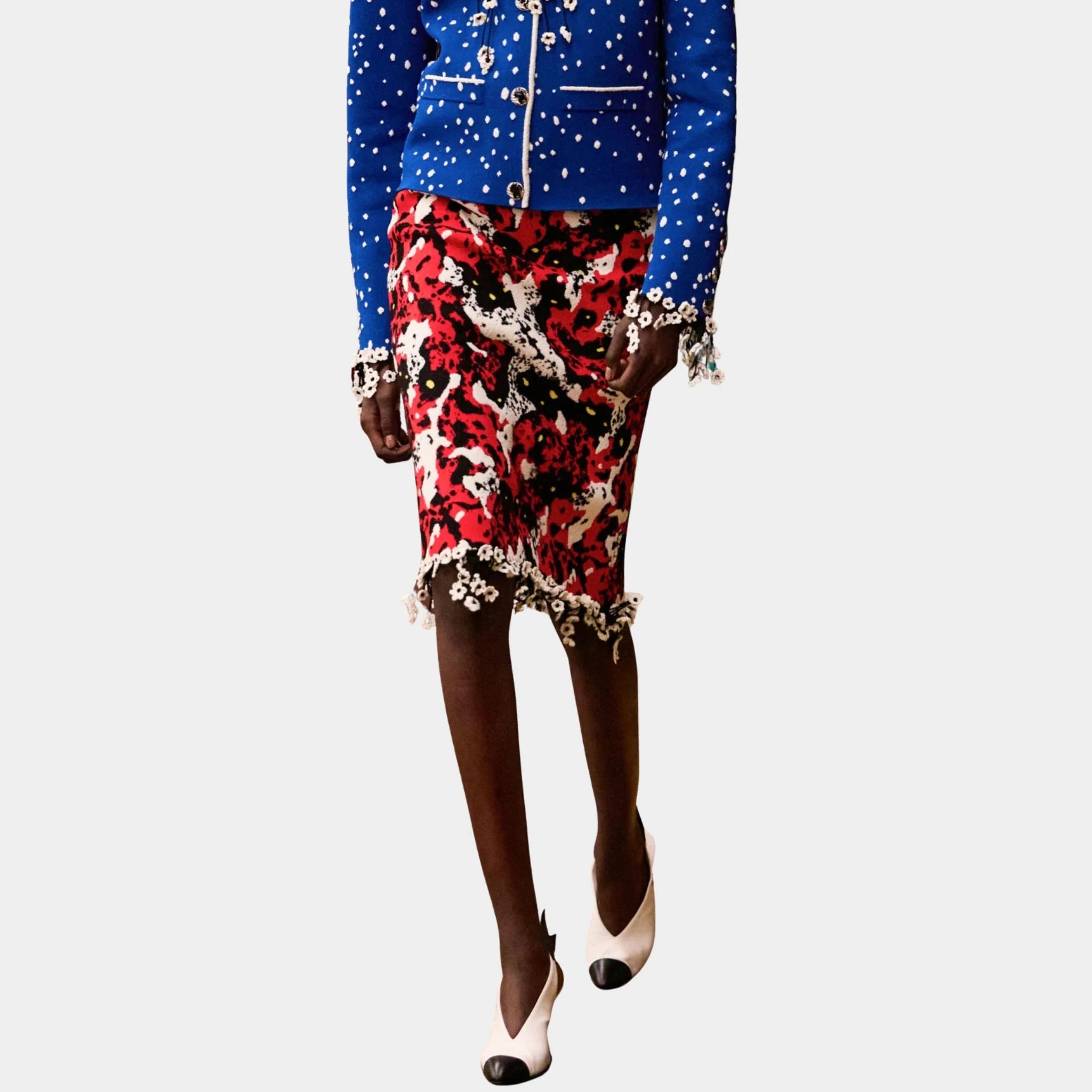 Chanel Midi Skirt Mixed Fibers Black White Red & Yellow