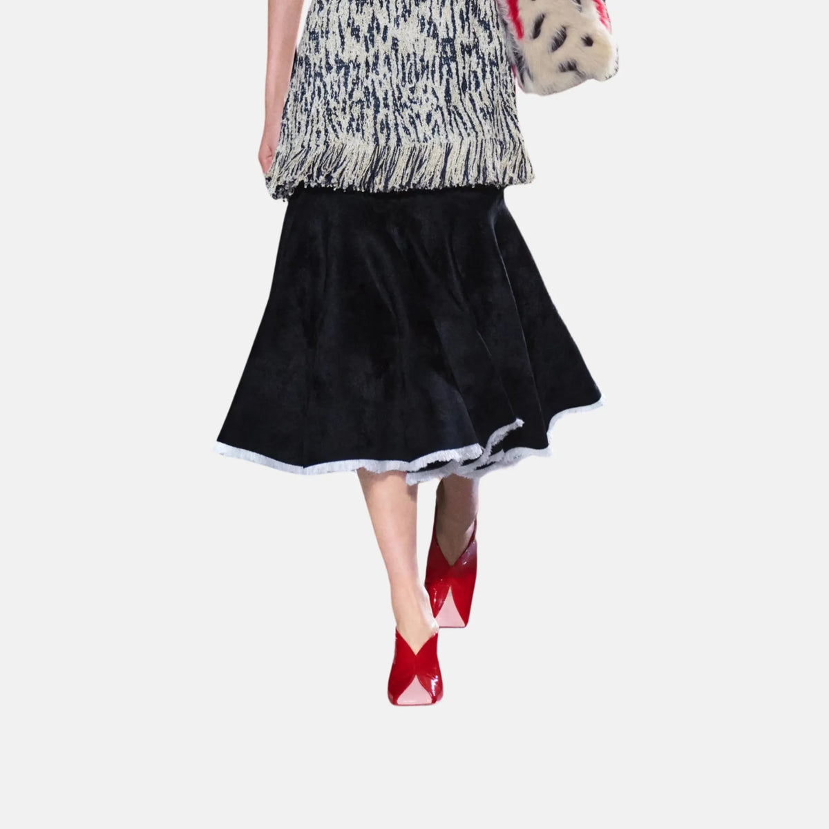 Chanel Midi Skirt Mixed Fibres in Black and Ivory