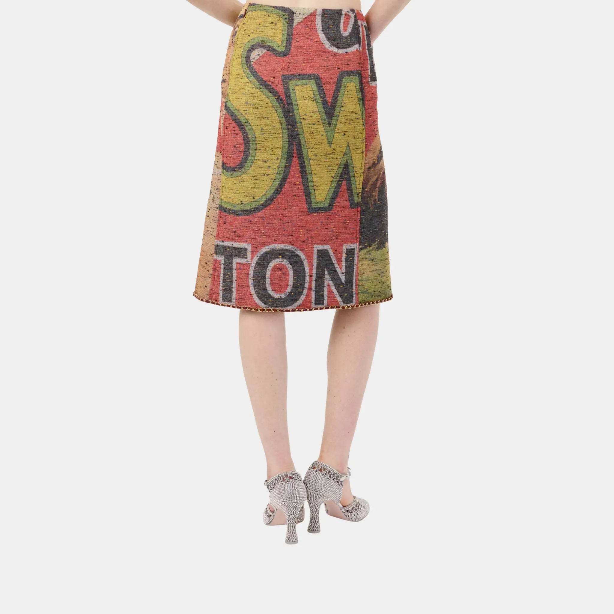 Chanel Midi Skirt Mixed Fibres in Red & Multicolor, Back