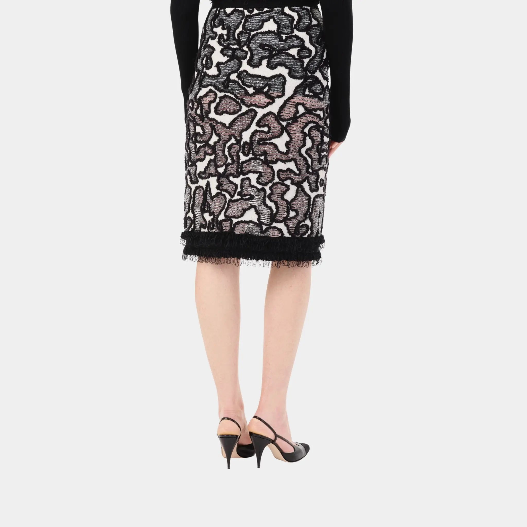 Chanel Midi Skirt Silk & Cotton in Black & White, Back