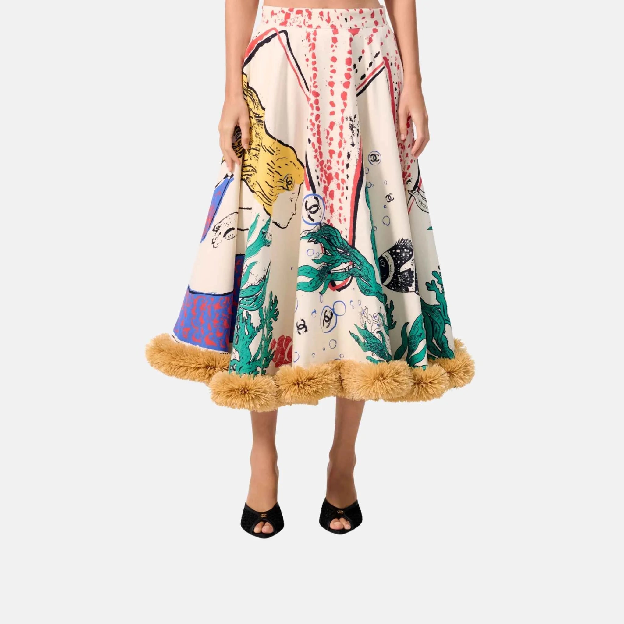 Chanel Midi Skirt Silk Ecru Multicolour