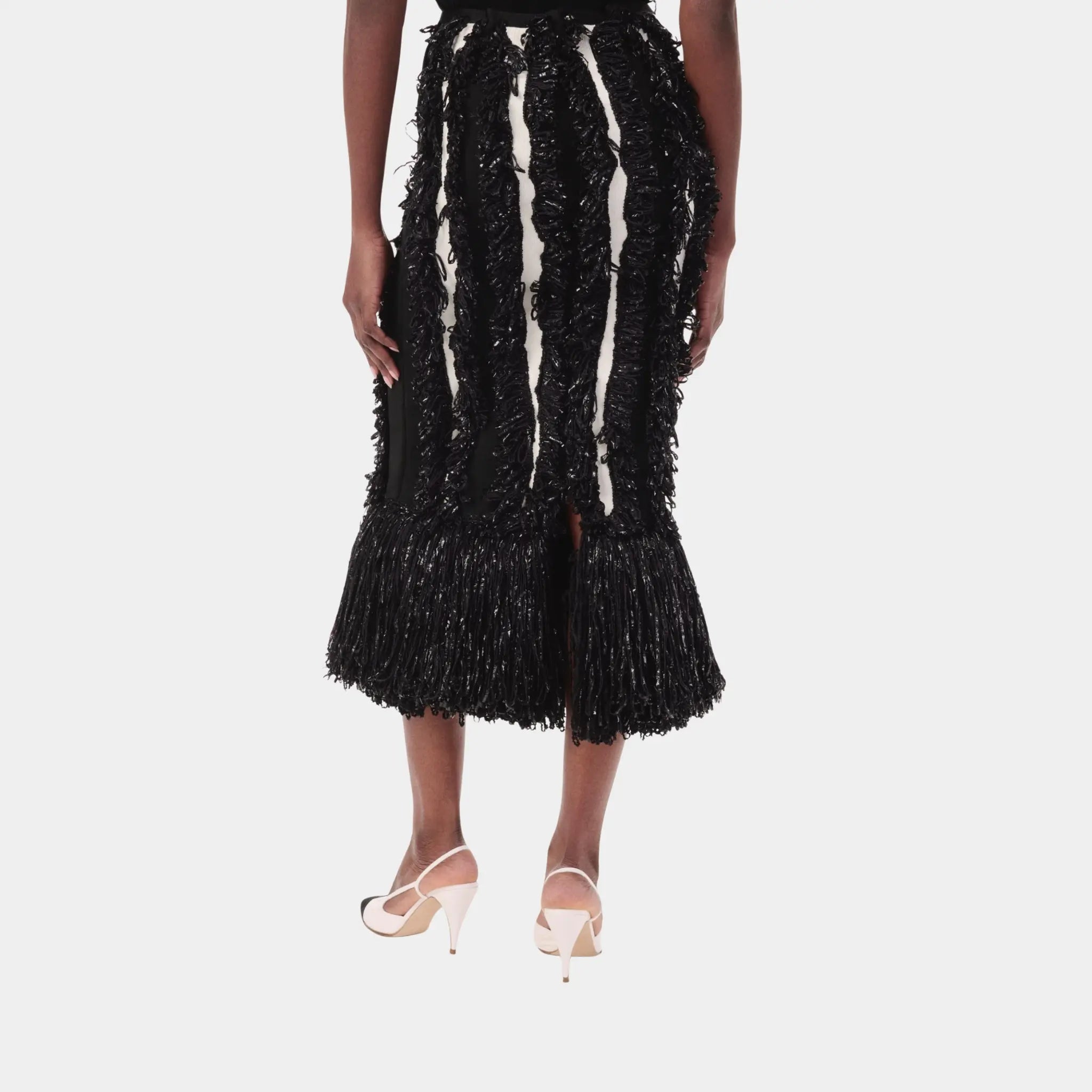 Chanel Midi Skirt Silk & Mixed Fibres in Black & White, Back