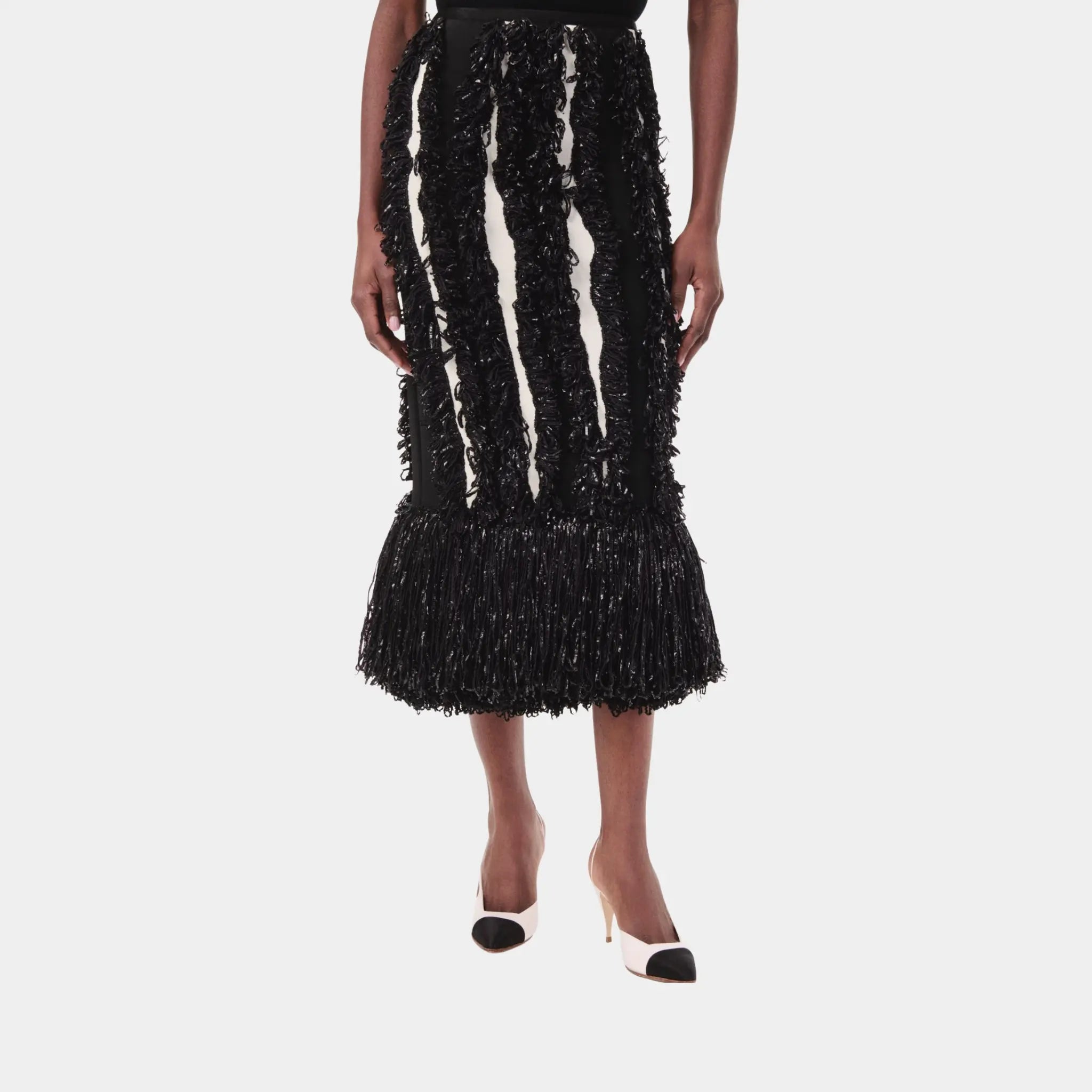 Chanel Midi Skirt Silk & Mixed Fibres in Black & White, Front