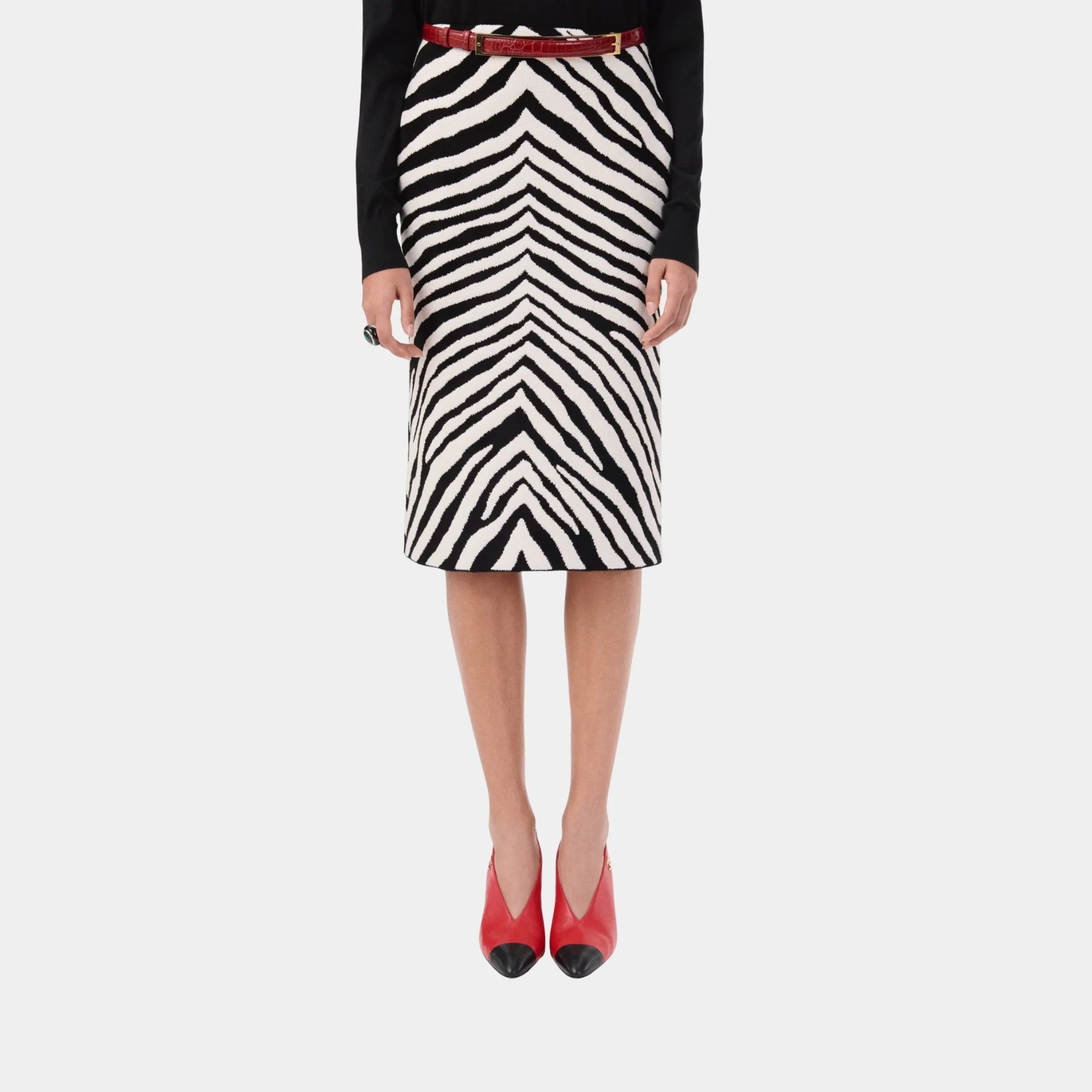 Chanel Midi Skirt Silk & Mixed Fibres in White & Black, Front