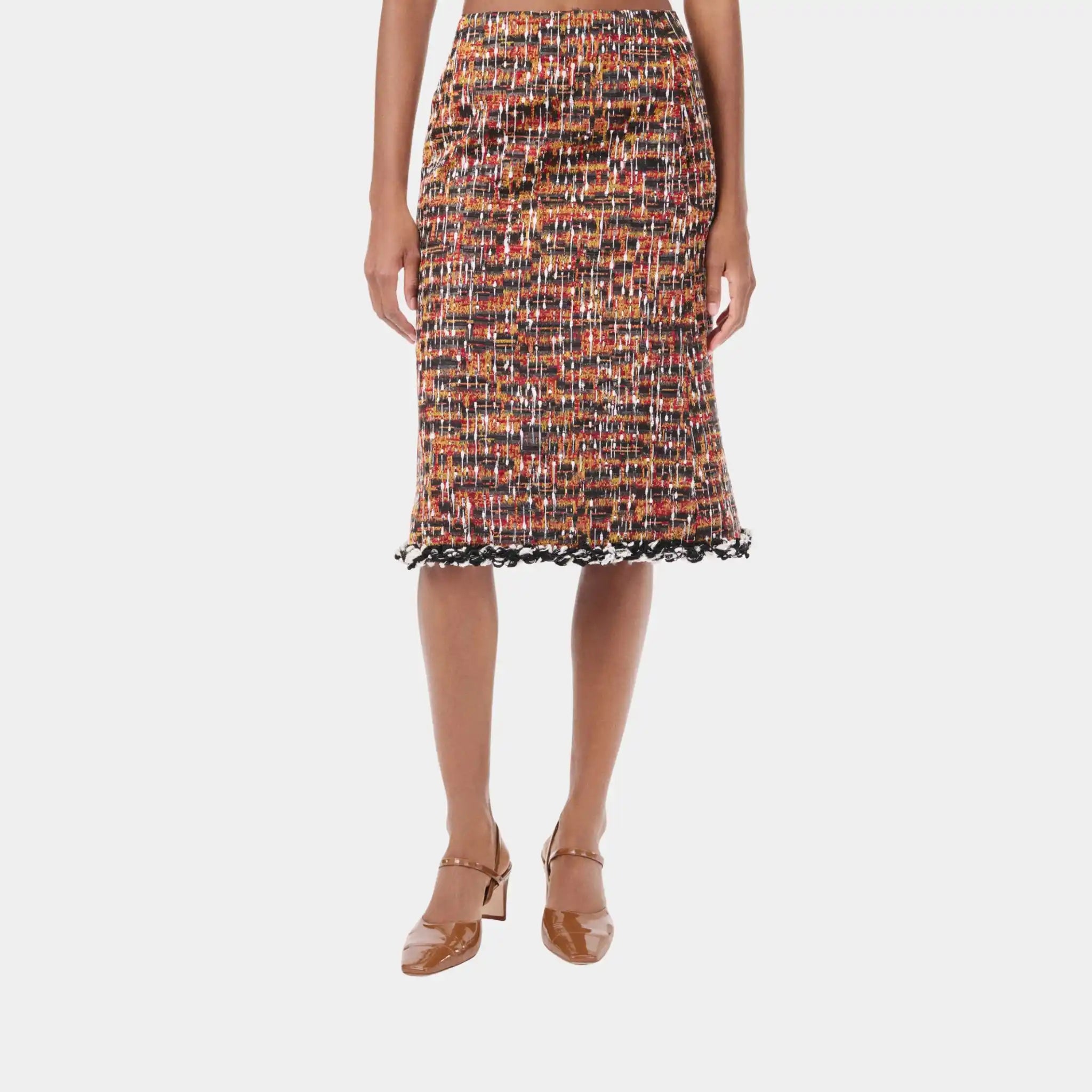 Chanel Midi Skirt Tweed in Black & Multicolour, Front