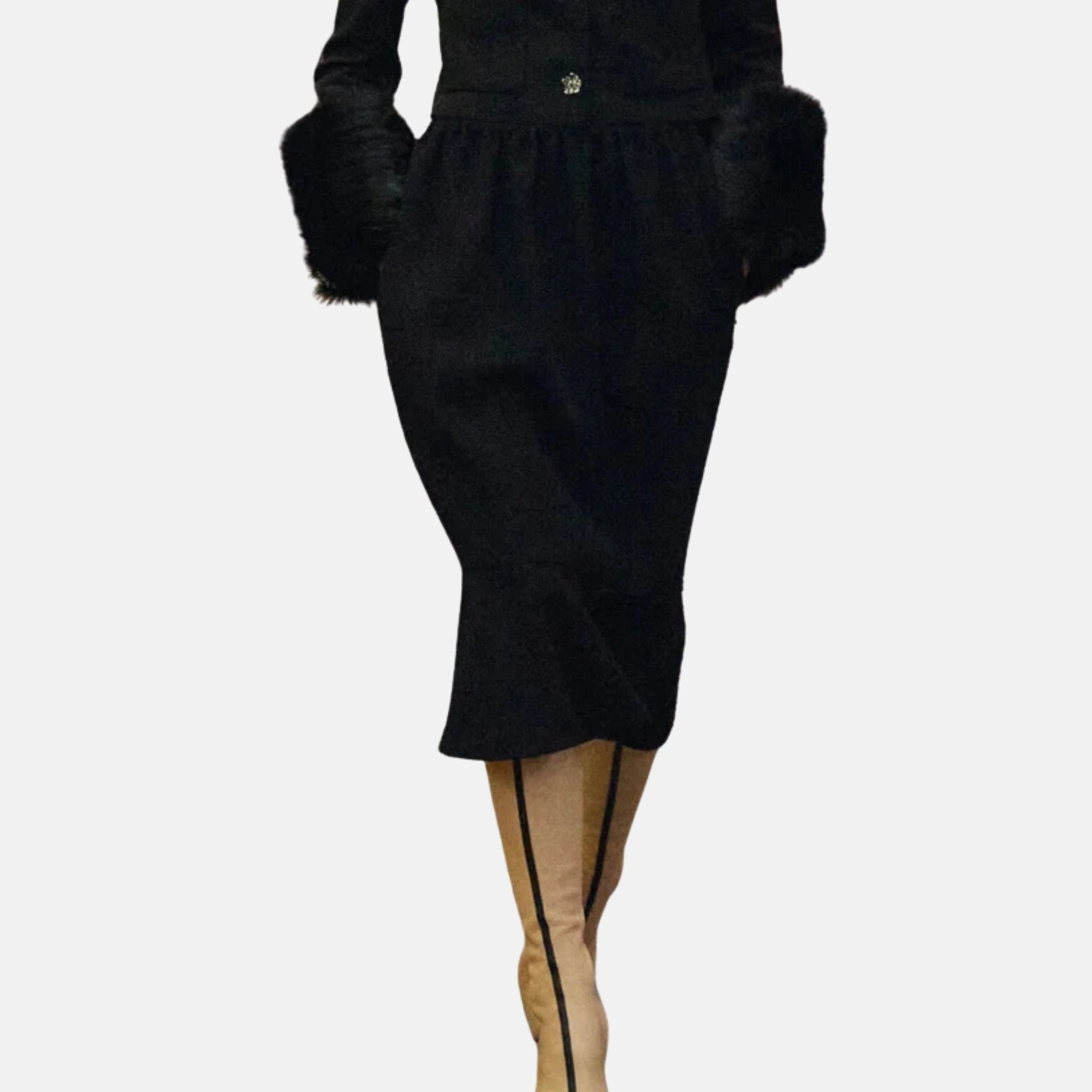 Chanel Midi Skirt Wool Cotton in Tweed Black