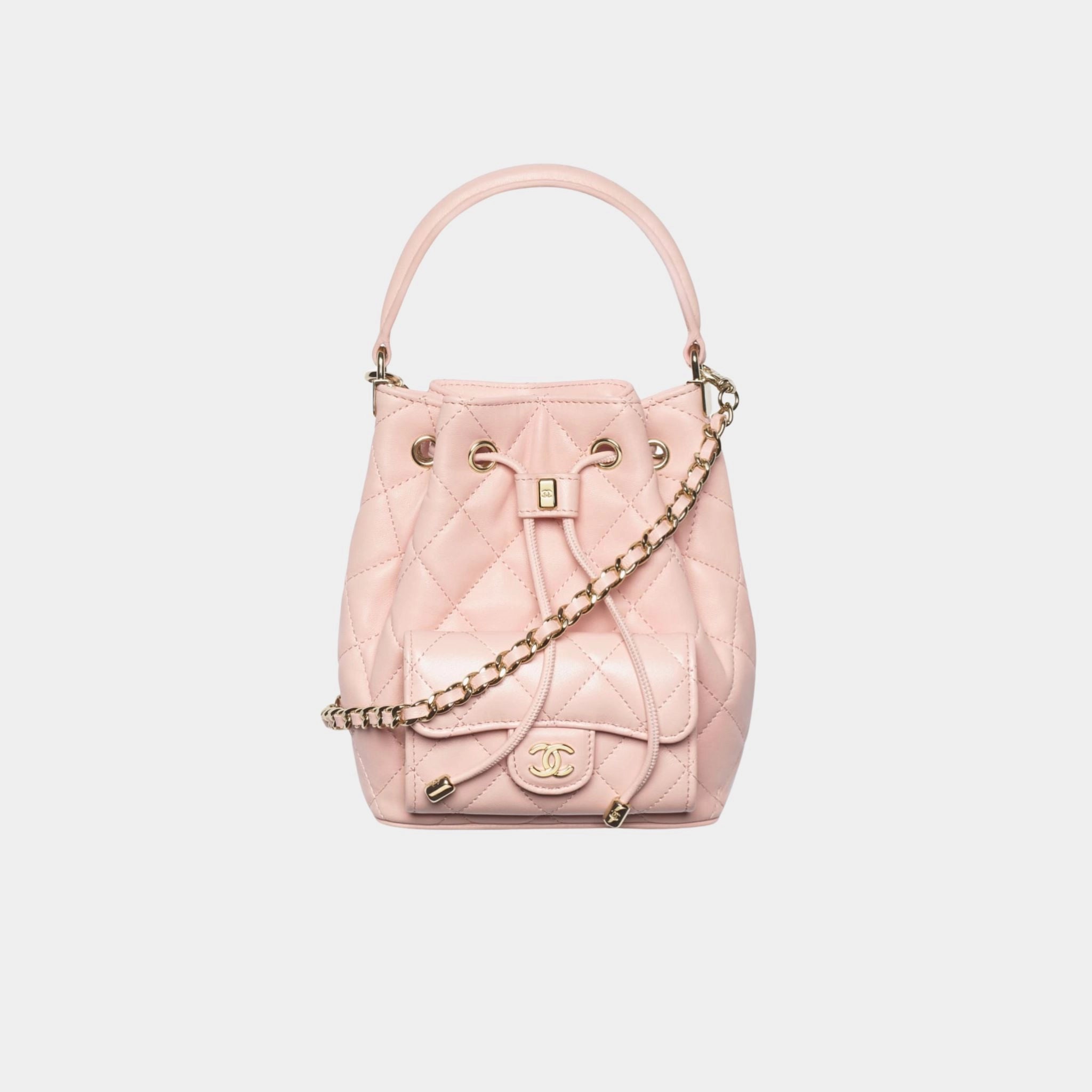 Chanel Mini Bucket With Chain Lambskin Light Pink