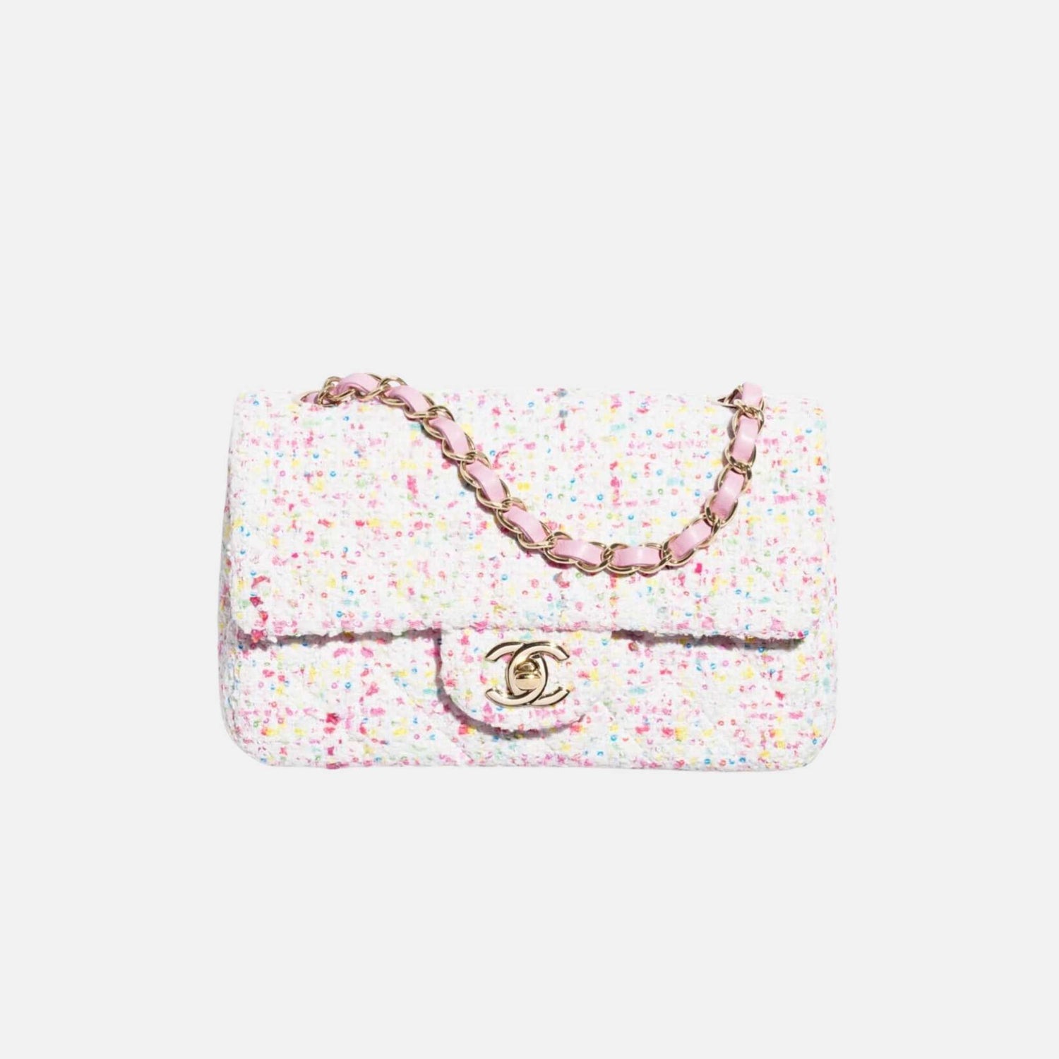 Chanel Mini Classic Handbag In Tweed And Gold Metal, Front