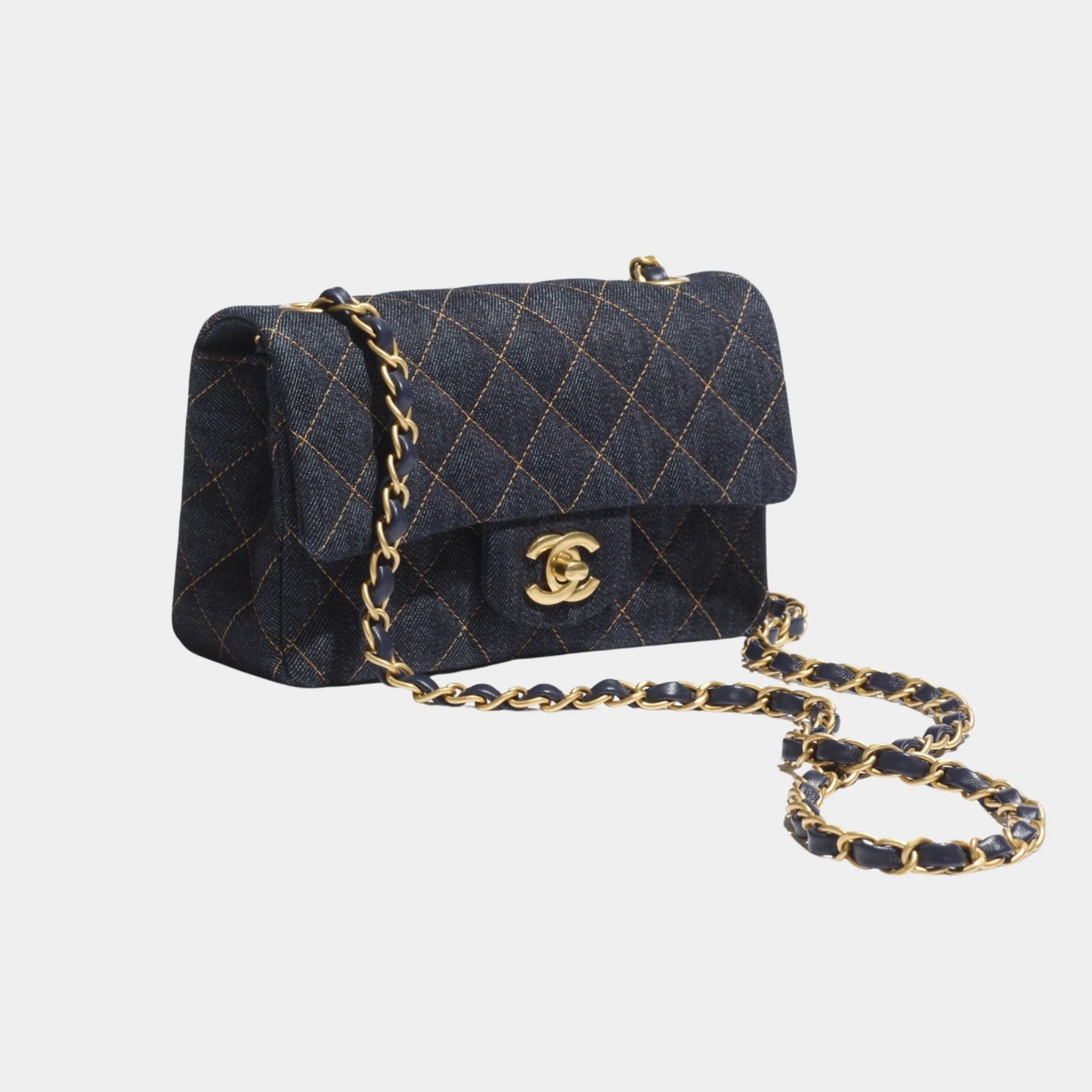 Mini Classic Handbag Tweed & Fabrics With Gold Metal