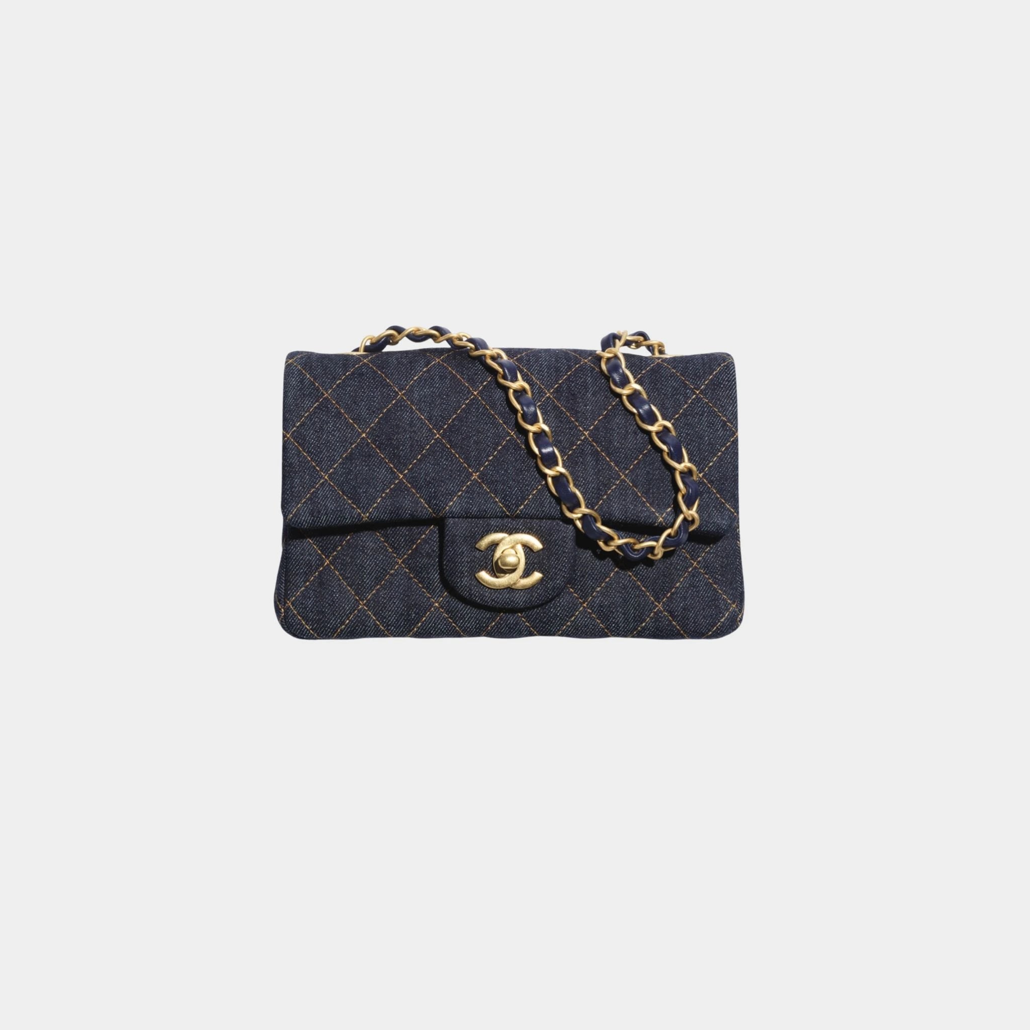 Mini Classic Handbag Tweed & Fabrics With Gold Metal