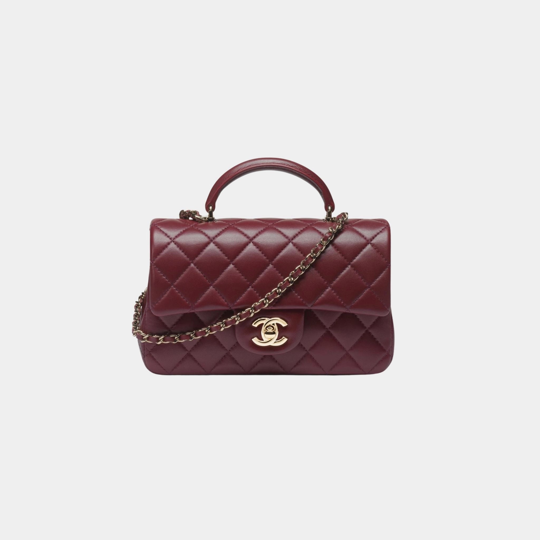 Mini Classic Handbag With Top Handle Lambskin, Dark Burgundy, front