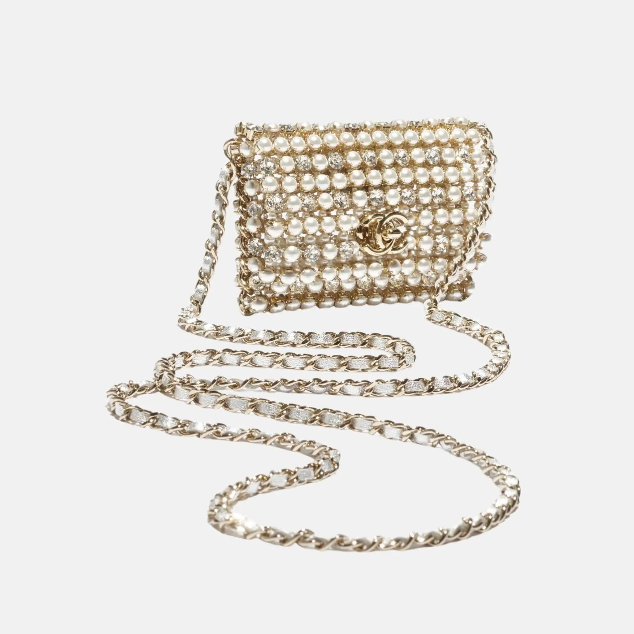 حقيبة Vanity طويلة بسلسلة من جلد خروف وكريستال