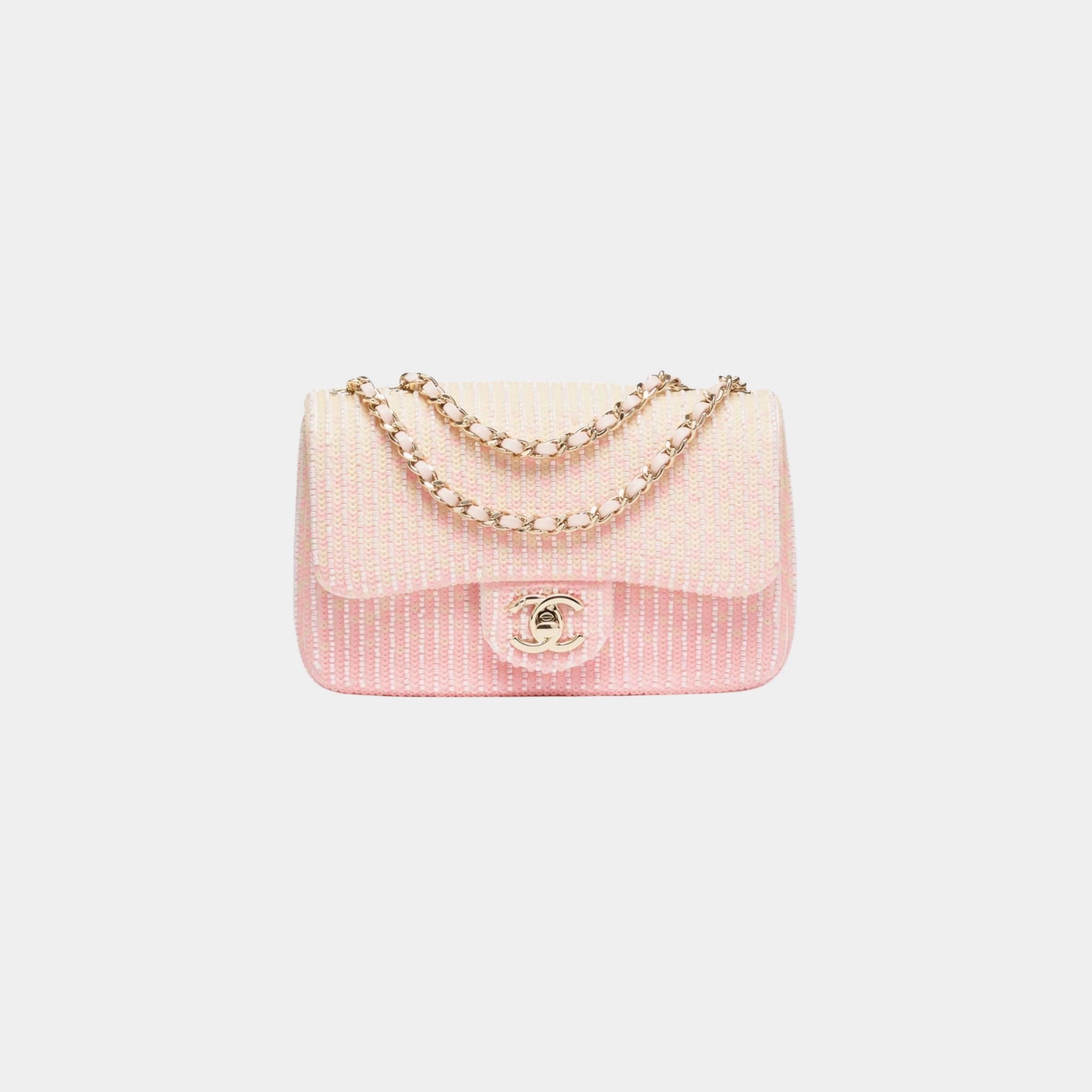 Chanel Mini Flap Bag Glass Beads Sequins & Gold Metal Pink & Yellow, Front