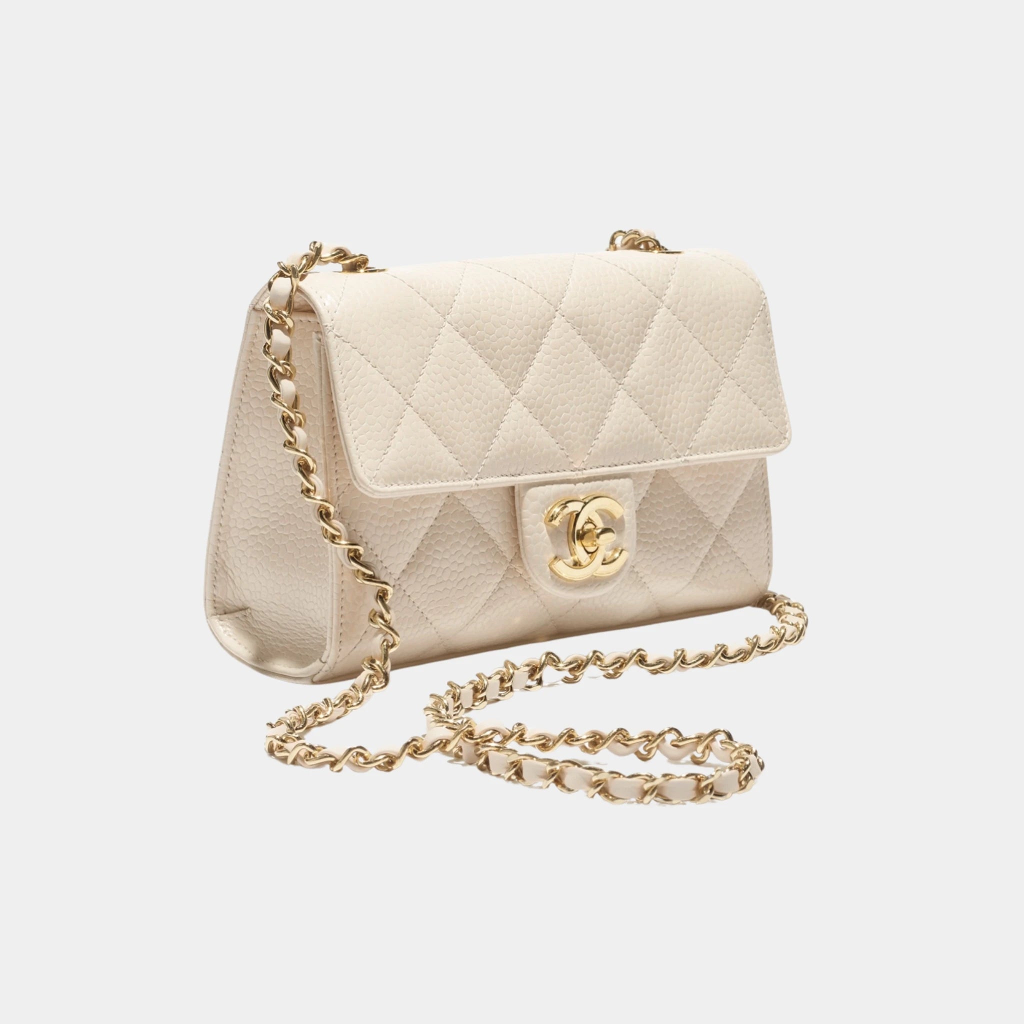 Chanel Mini Flap Bag Grained Calfskin & Gold-Tone Metal in Light Beige, Side