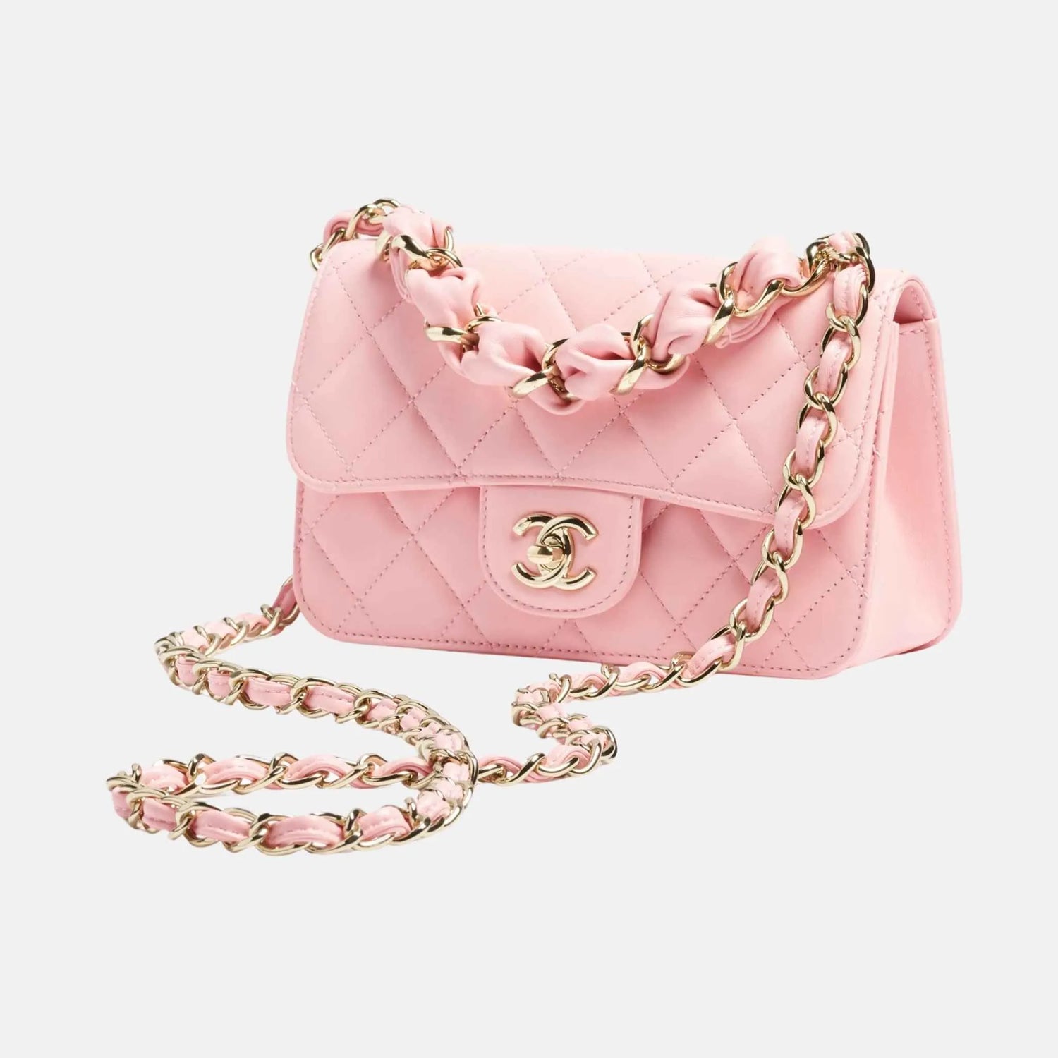 Chanel Mini Flap Bag in Light Pink Shiny Lambskin, Front