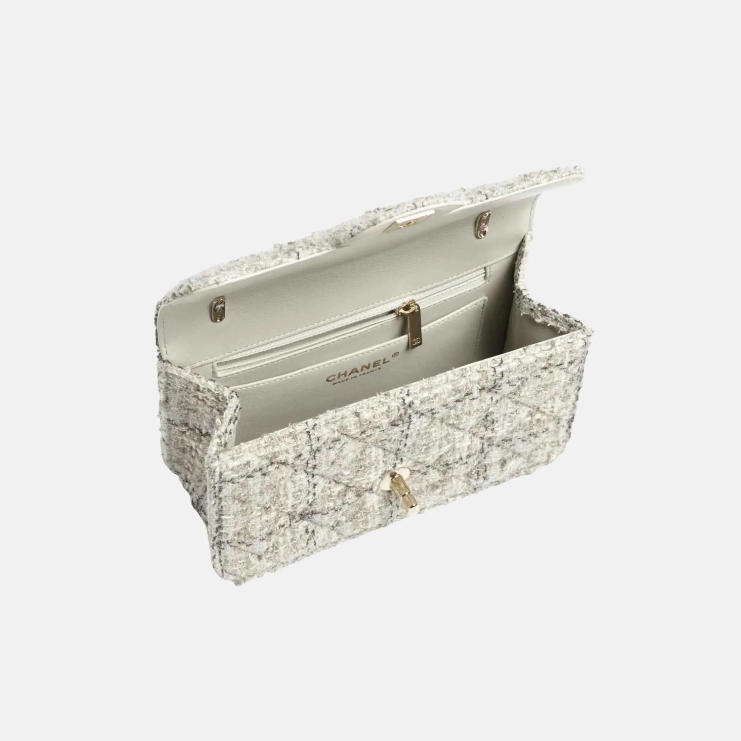 Chanel Mini Flap Bag in Wool Tweed and Gold Metal, Inside