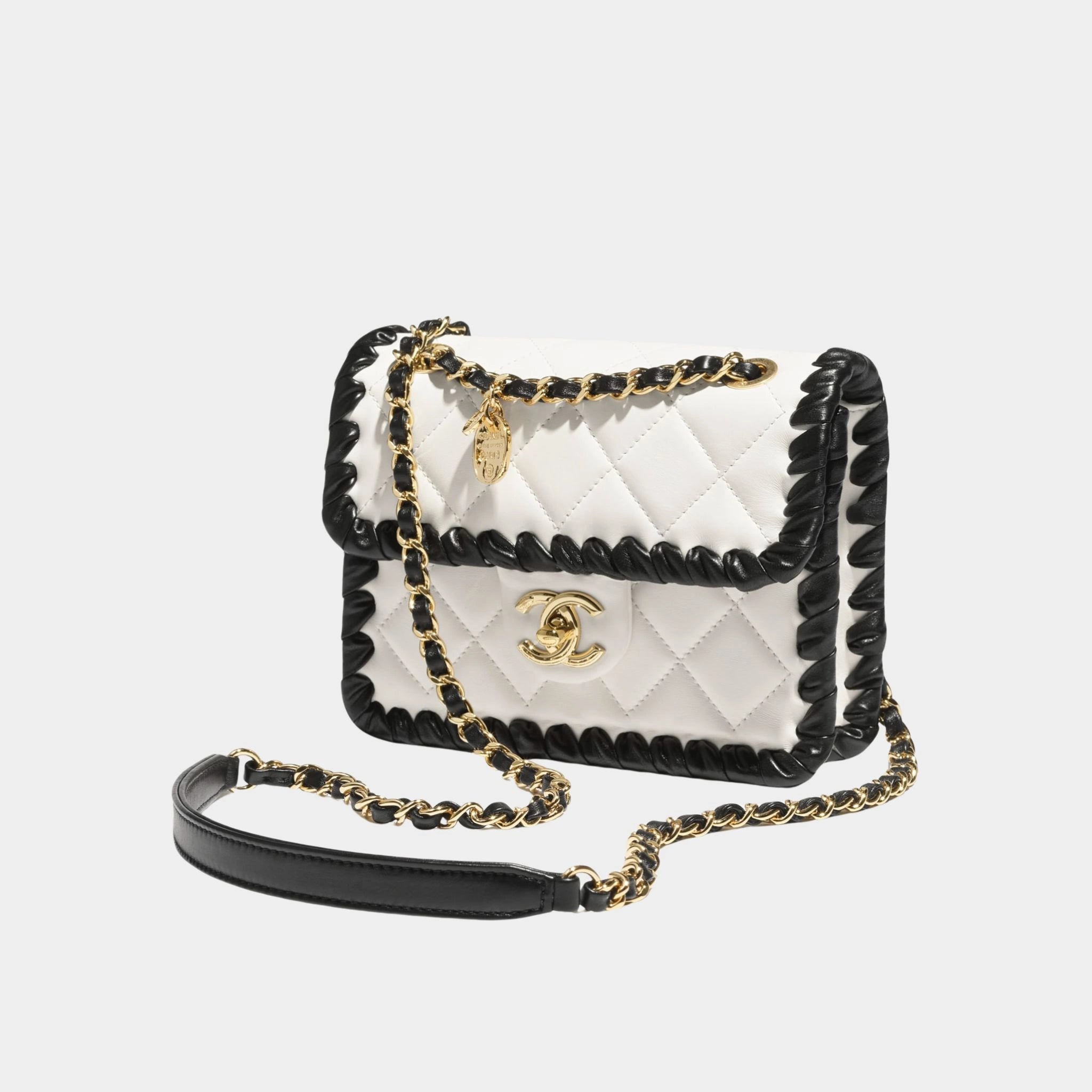 Chanel Mini Flap Bag Lambskin Braided Calfskin & Gold Tone Metal, Side