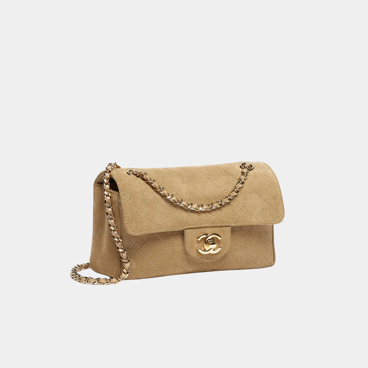 Mini Flap Bag Suede calfskin & gold-tone metal Dark beige