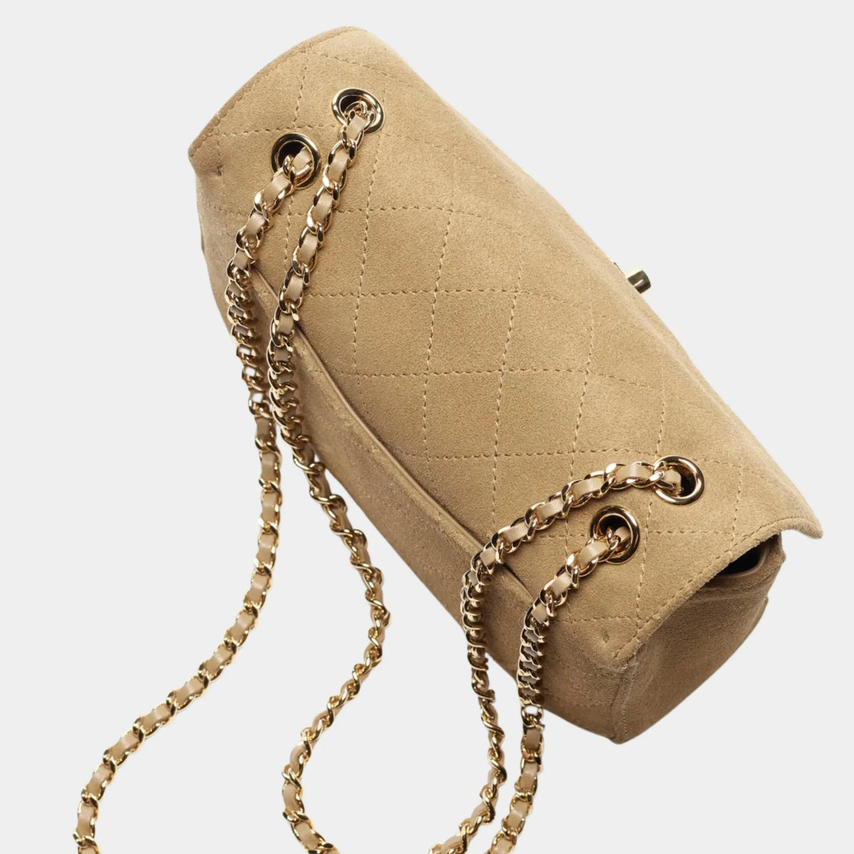 Mini Flap Bag Suede calfskin & gold-tone metal Dark beige