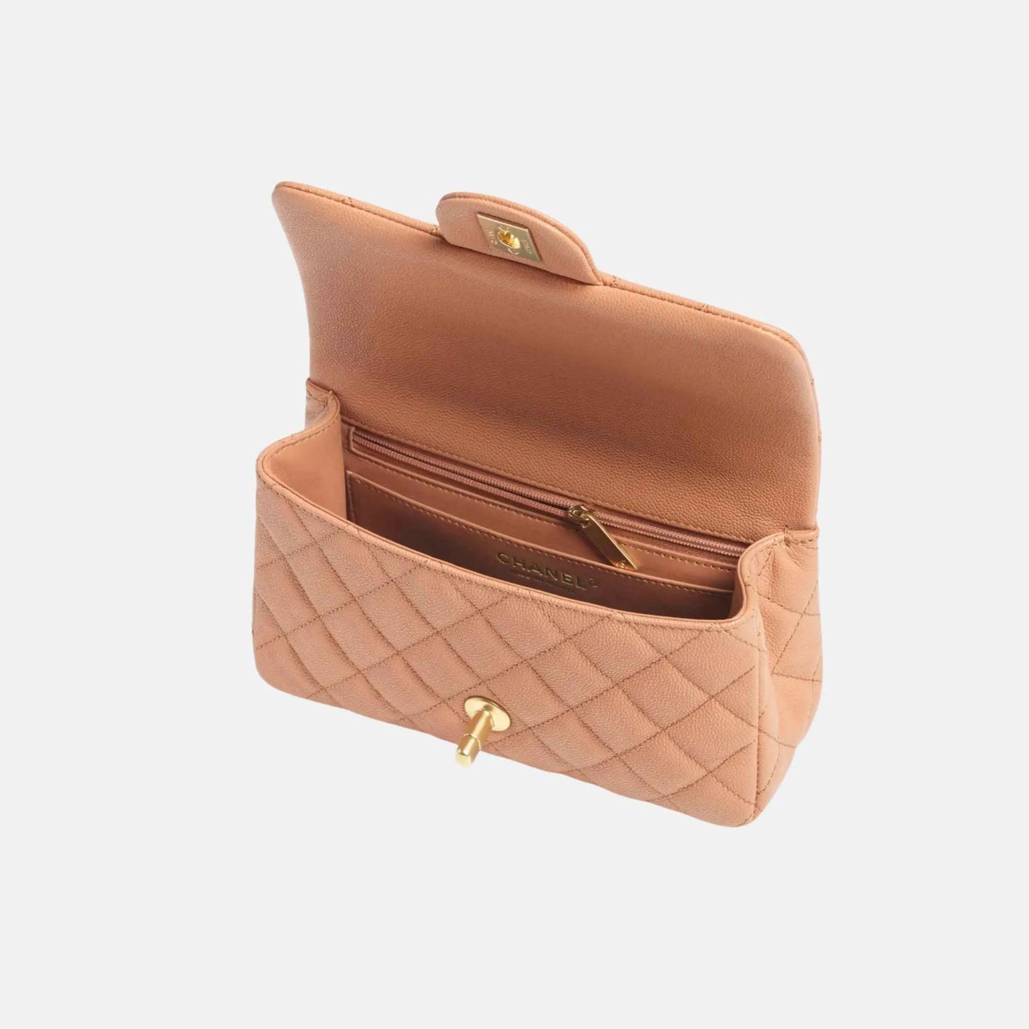 Chanel Mini Flap Bag with Handle in Shiny Grained Calfskin, Inside