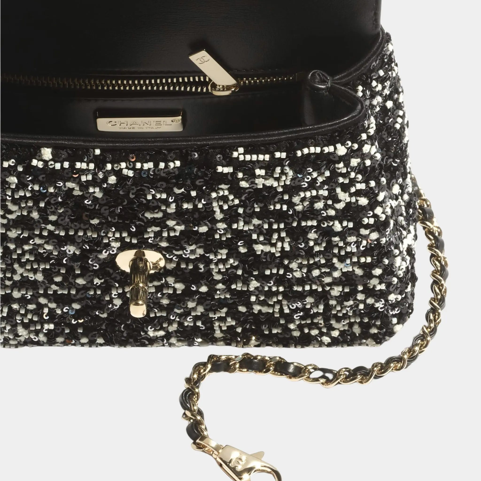 Mini Flap Bag With Top Handle Pearls Sequins Lambskin & Gold-Tone Metal