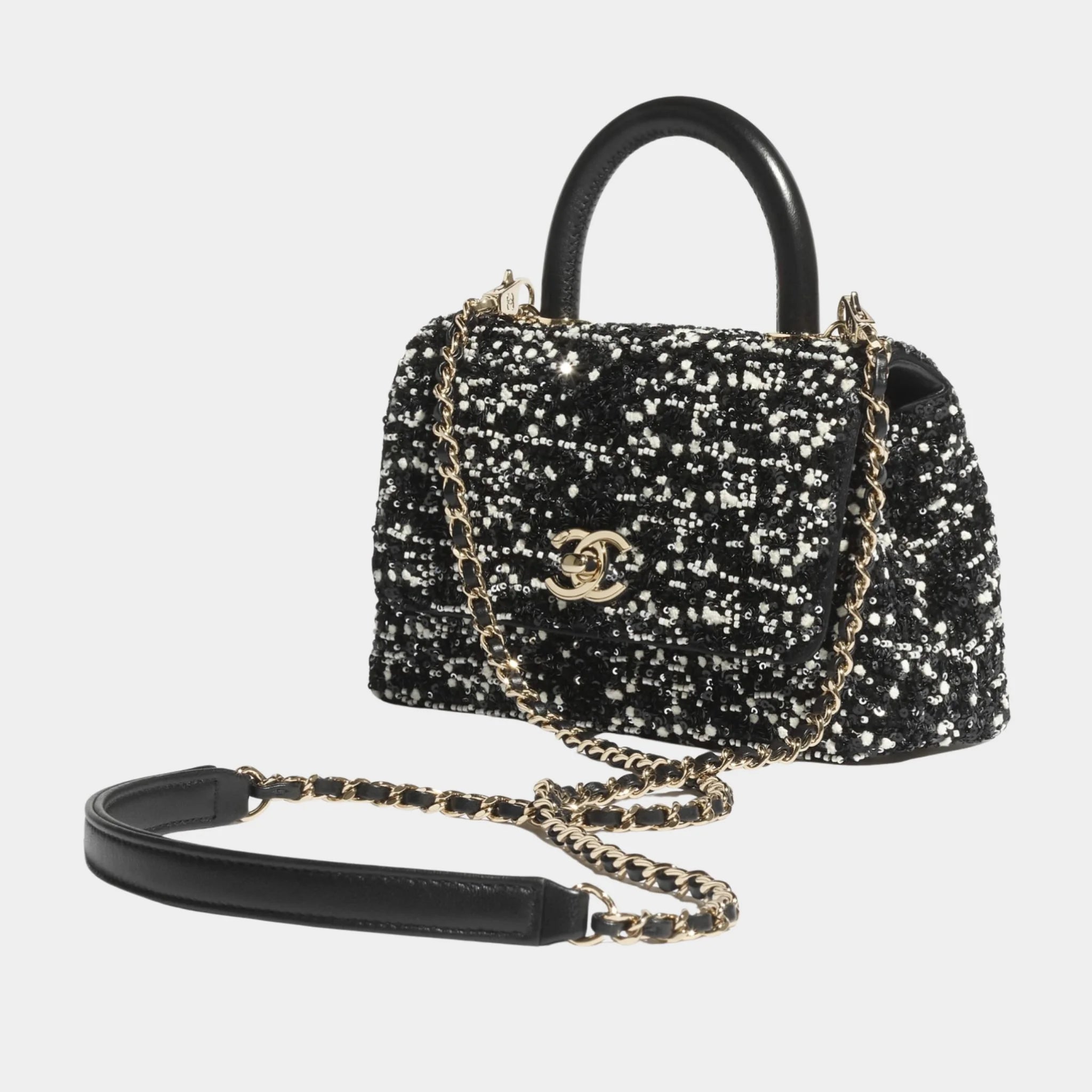 Mini Flap Bag With Top Handle Pearls Sequins Lambskin & Gold-Tone Metal