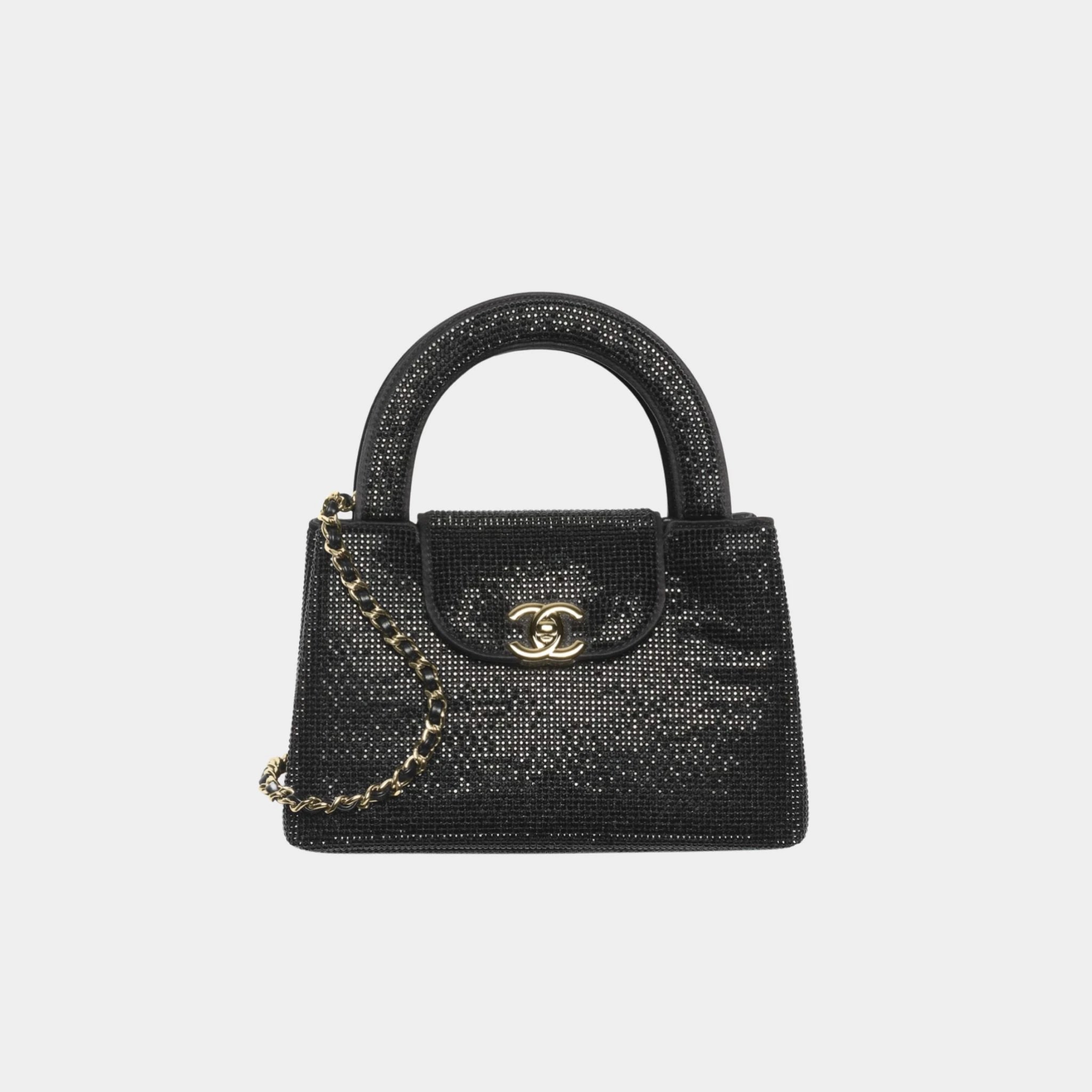 Chanel Mini Tote Strass & Gold-Tone Metal Black Front