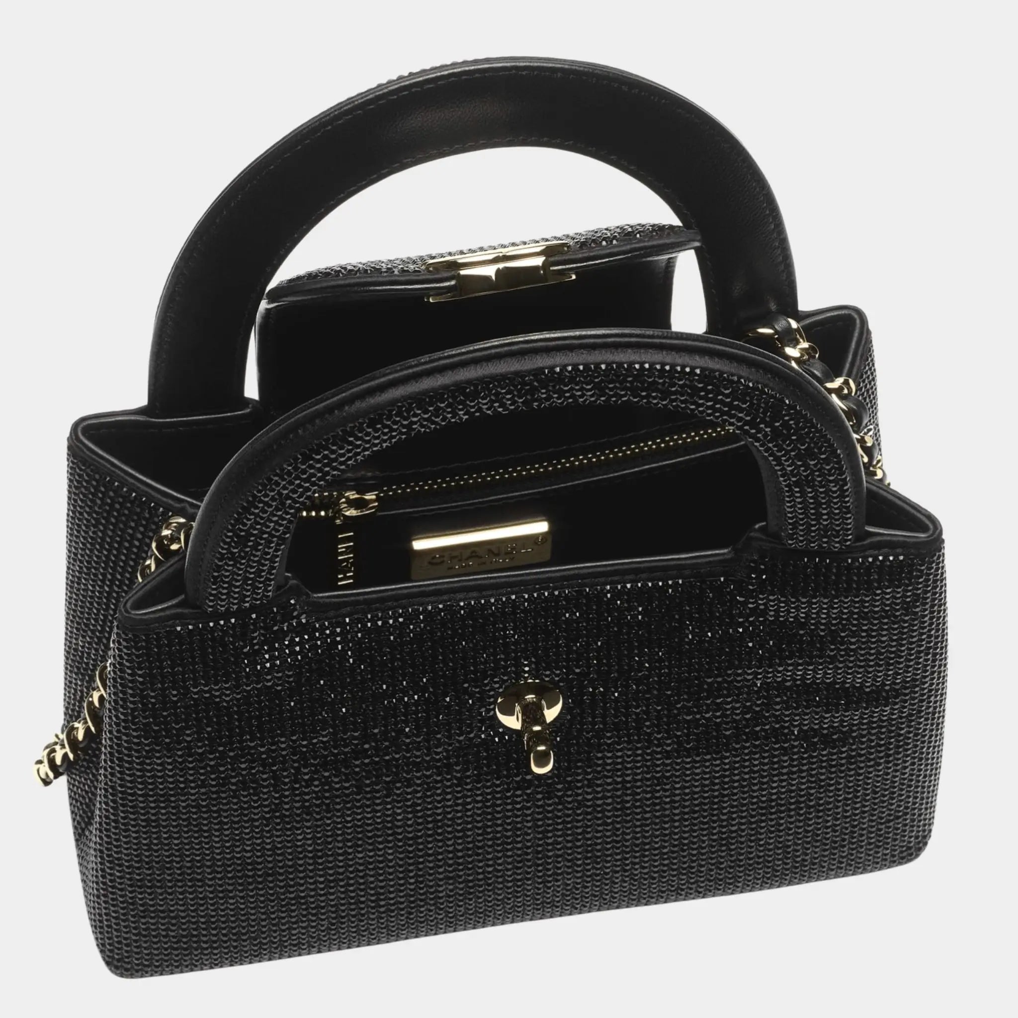 Chanel Mini Tote Strass & Gold-Tone Metal Black Top