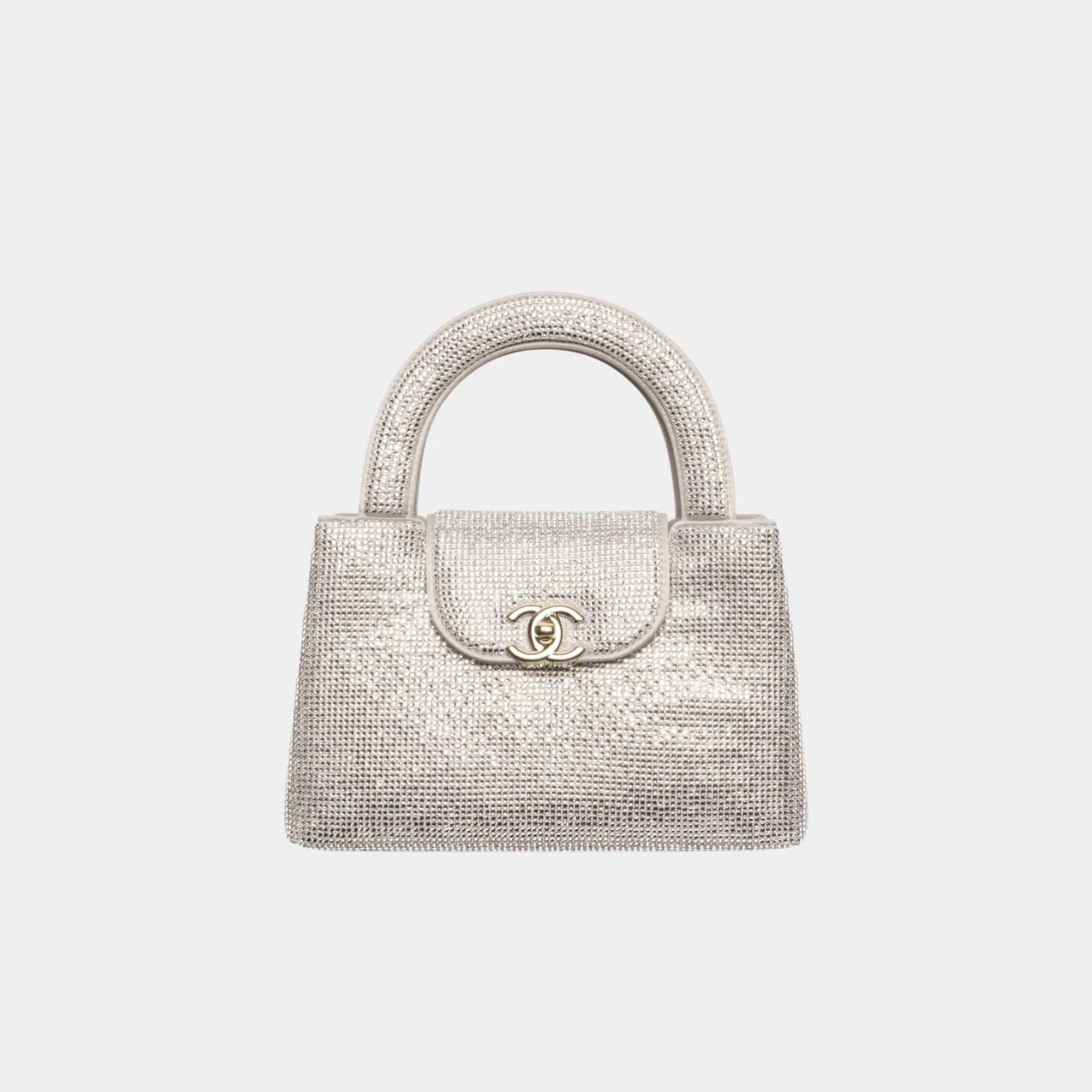 Chanel Mini Tote Strass & Gold-Tone Metal Silvery Front