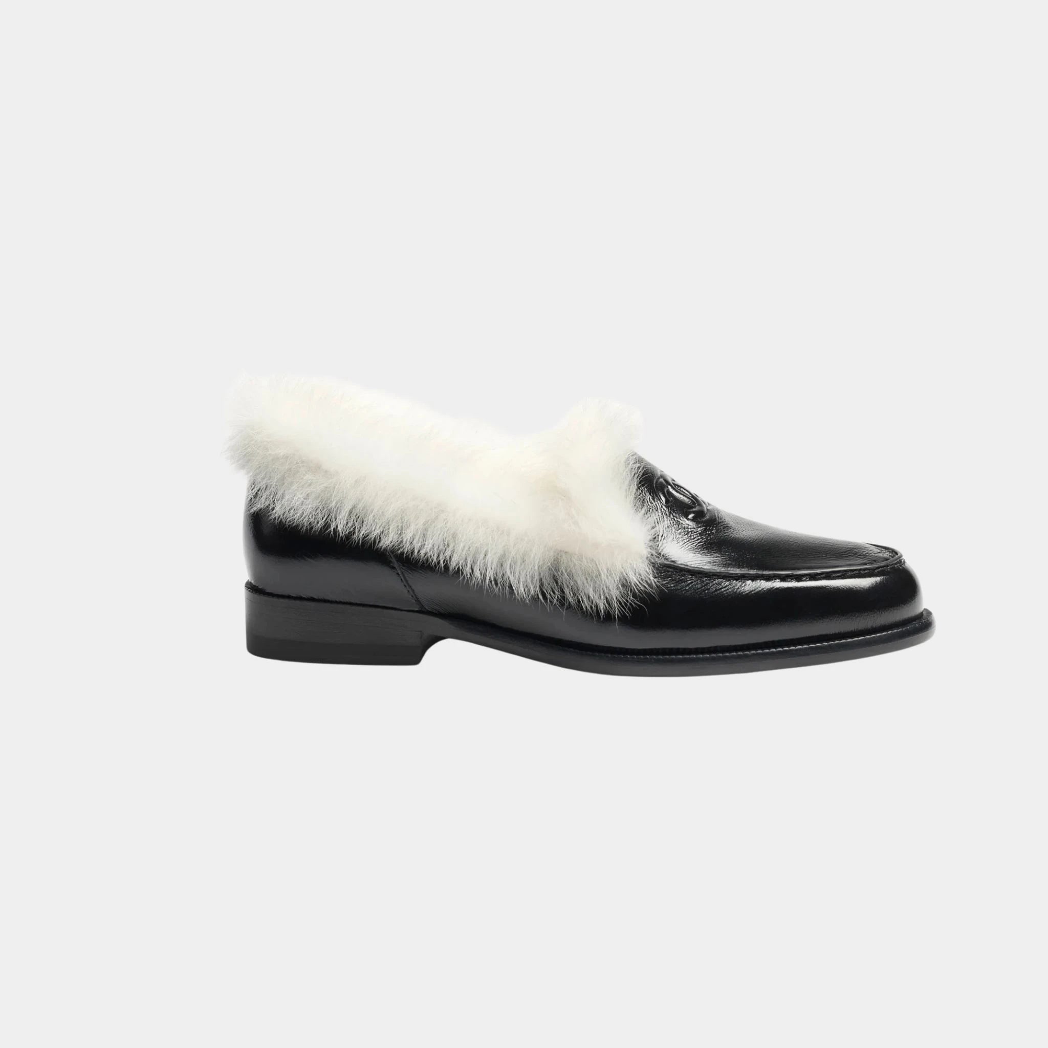 Moccasins Shiny Crumpled Lamb & Wool Lamb Black & white, Side