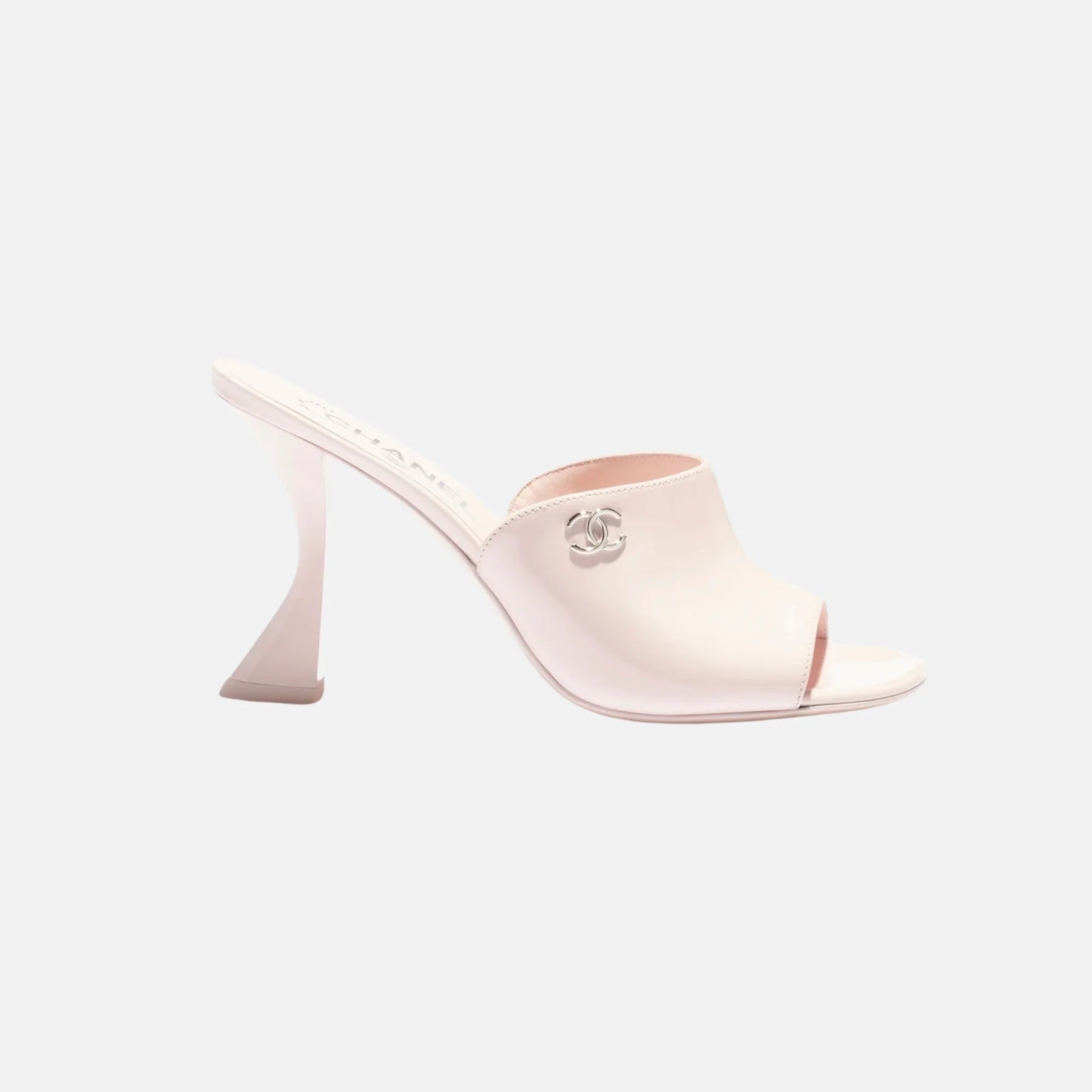 Chanel Mules in Patent Calfskin, Light Pink, Side